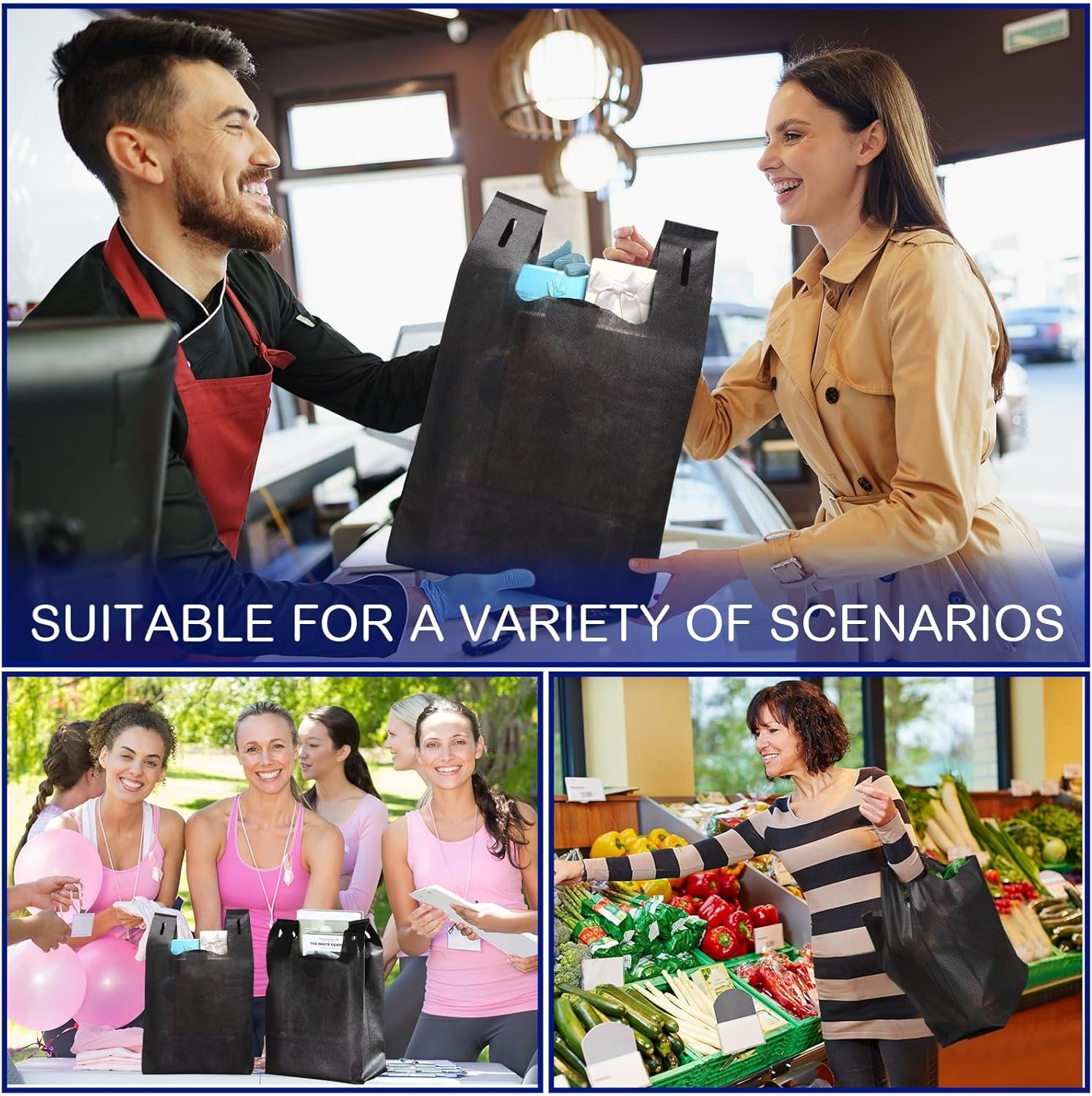 Wholesale Large Reusable Non-Woven Grocery T-Shirt Bags Bulk Foldable Totes with Handles 21x11x6 Inch Factory