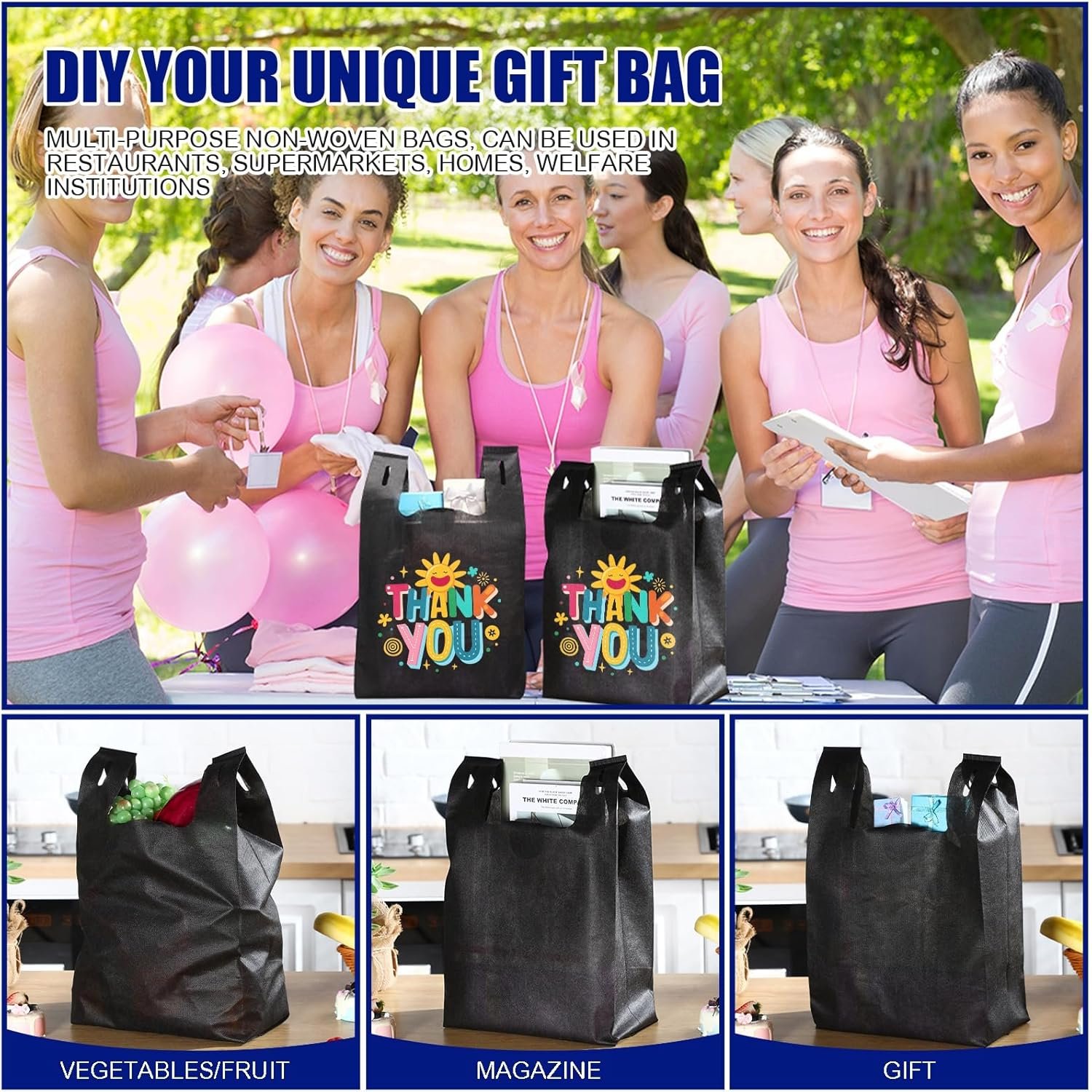 Wholesale Large Reusable Non-Woven Grocery T-Shirt Bags Bulk Foldable Totes with Handles 21x11x6 Inch Factory