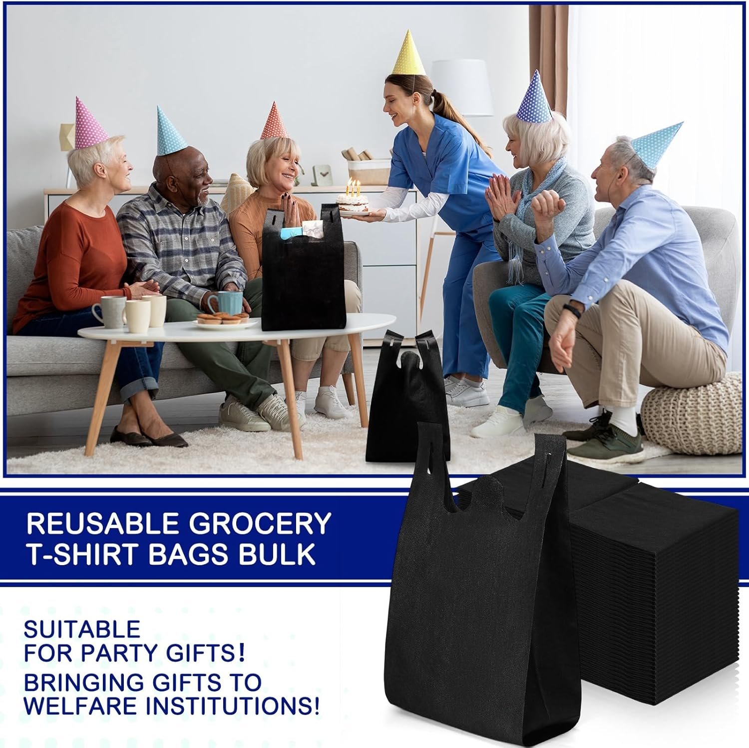 Wholesale Large Reusable Non-Woven Grocery T-Shirt Bags Bulk Foldable Totes with Handles 21x11x6 Inch Factory