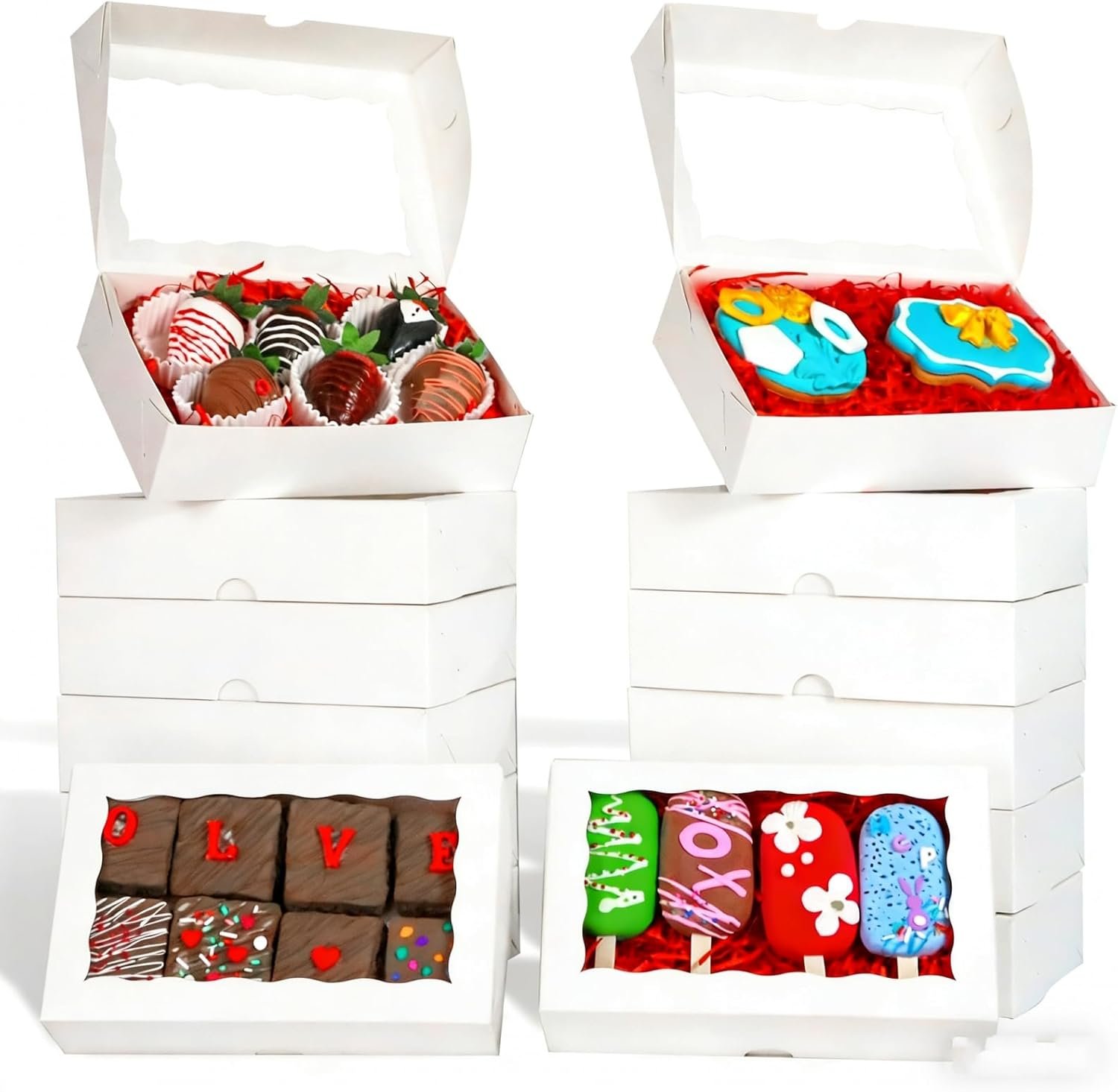 Wholesale 100PCS 8x5x2 Inch Window Bakery Boxes for Cookies Chocolate Strawberries Macarons Simple Style Factory