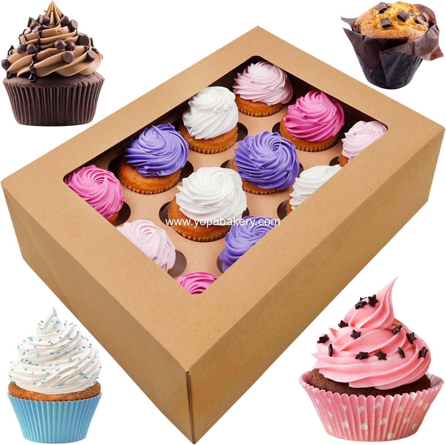 Wholesale 12 Cupcake Boxes 13x9.5x4 Inch Brown Containers 12 Pack Bulk Carrier 14x10x4 Window Bakery Option ¼ Sheet 13x9 supplier