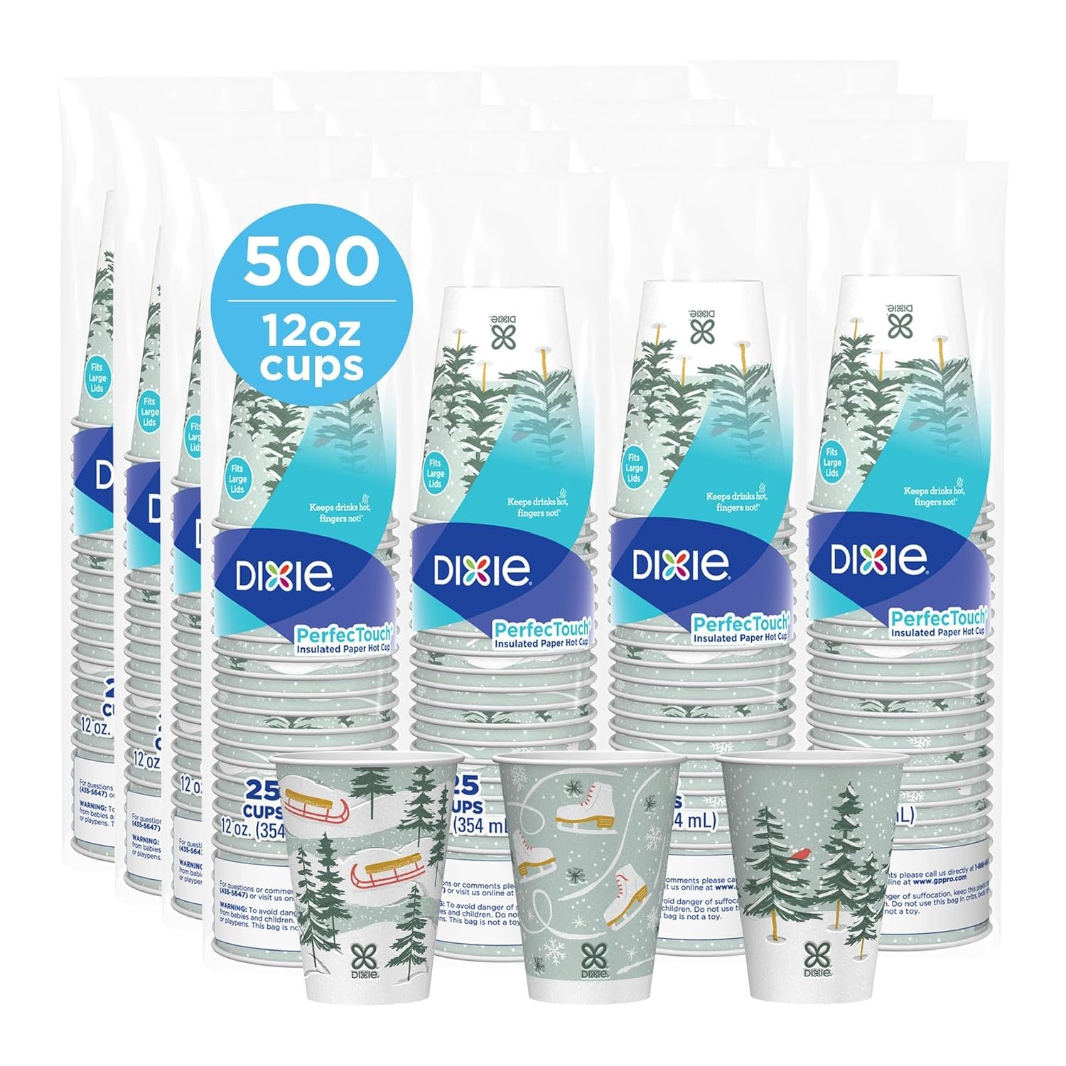 Wholesale 12 oz Insulated Paper Hot Coffee Cups Limited Edition Holiday Winter Fun Designs 500 Count 20 Packs of 25 Factory