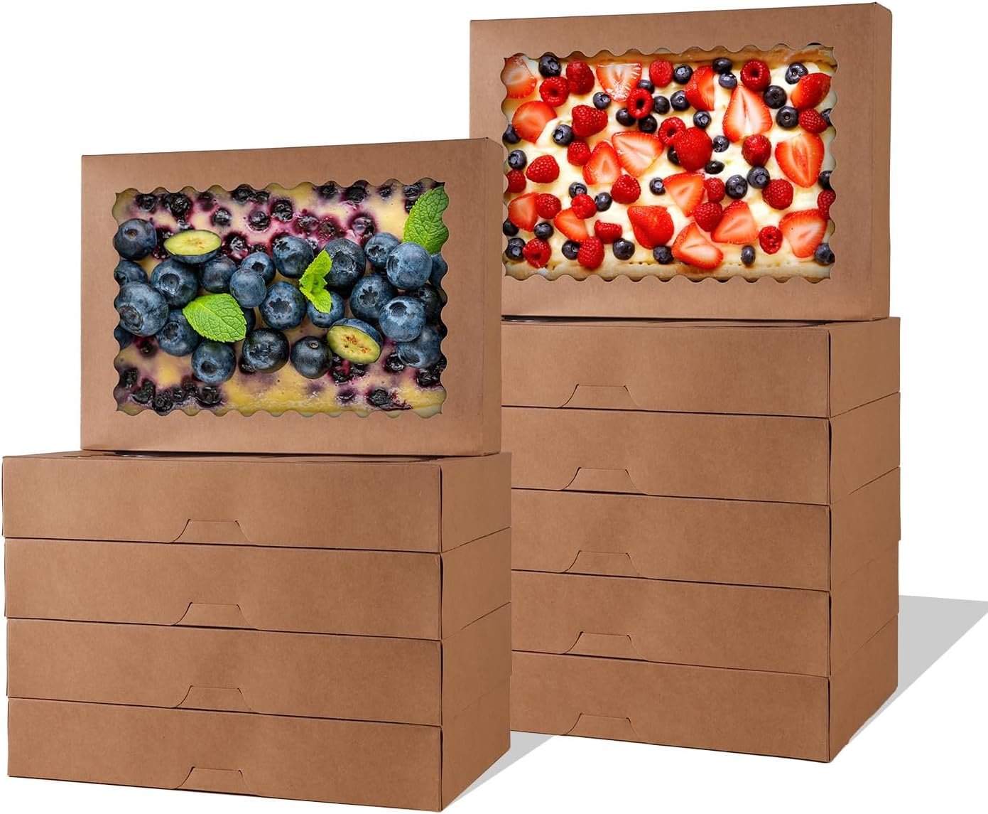 Wholesale 24 Pack 14x10x2.5 Inch Large Window Bakery Boxes for Cookies Pies Chocolate Strawberries Muffins Donuts Pastries Desserts Christmas Brown Factory
