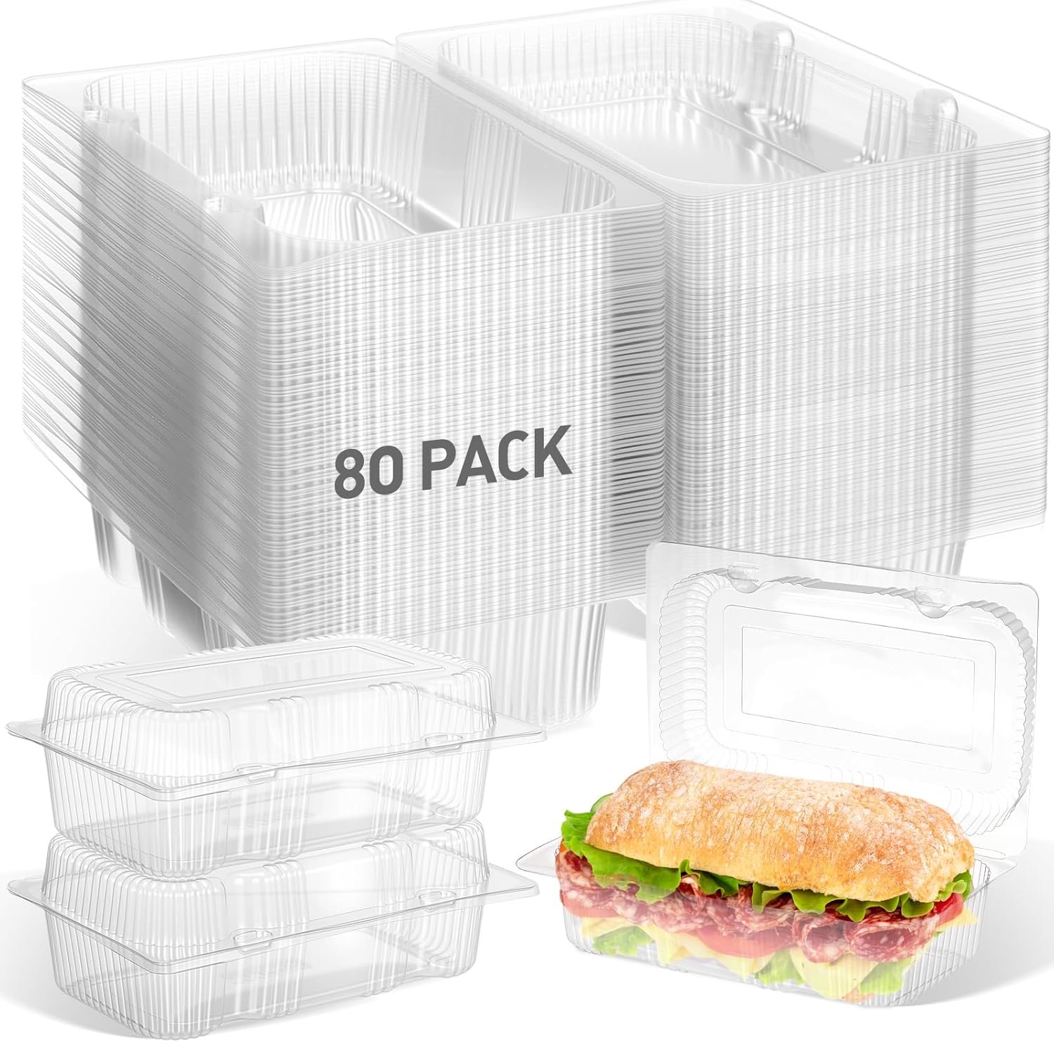 Wholesale 240 Pack 7.2 x 4.9 x 2.6 Inch Clear Hinged Plastic Clamshell Food Containers Takeout Boxes for Cookies Cakes Salads Hamburgers Fruit Desserts Sandwiches Factory