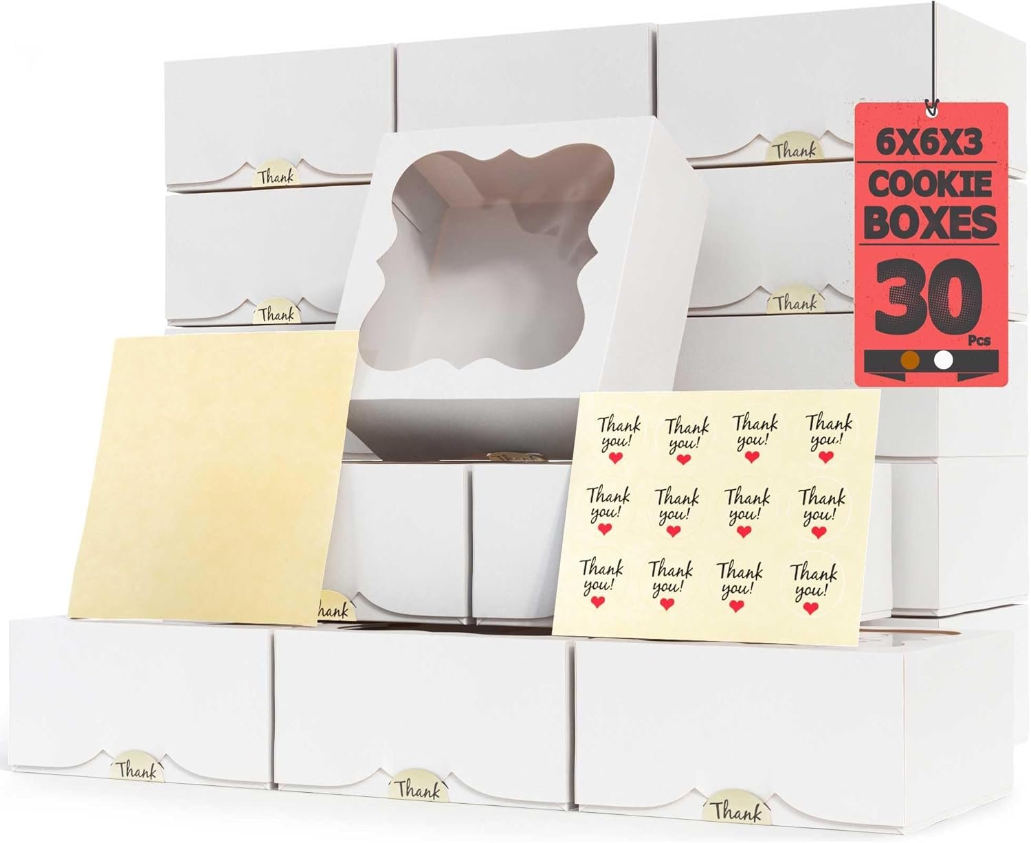 Wholesale 30-Pack 6x6x3 Bakery Boxes with Window for Cookies Cakes Pastries Strawberries Desserts Candy Charcuterie Baked Goods White Factory Wholesale 30-Pack 6x6x3 Bakery Boxes with Window for Cookies Cakes Pastries Strawberries Desserts Candy Charcuterie Baked Goods White Factory