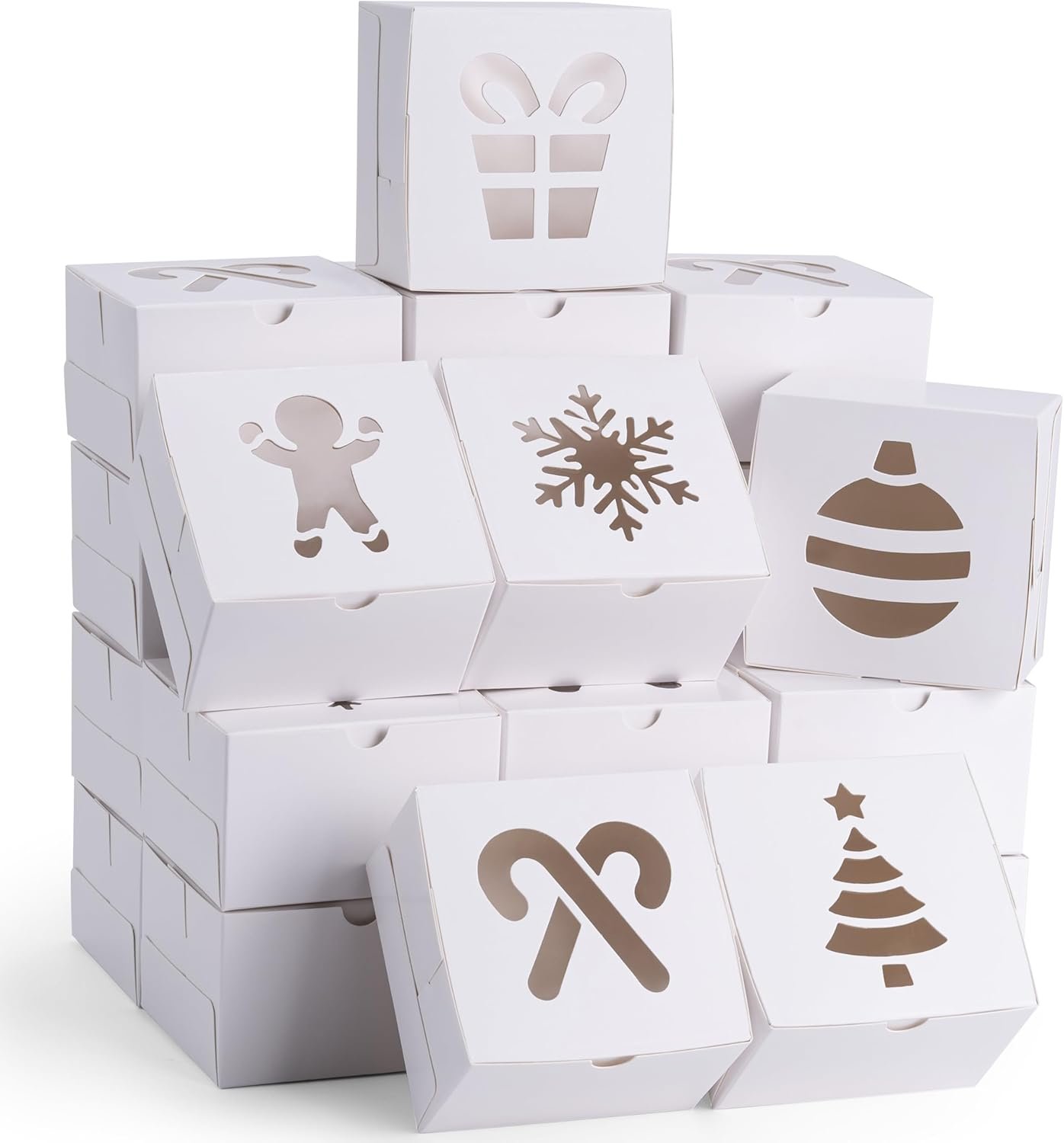 Wholesale 36 Pack 4x4x2.5 Inch White Christmas Cookie Boxes with Window Bakery Treats Gift Boxes for Holiday Party Favors Pastries Cupcakes Donuts Brownies Factory