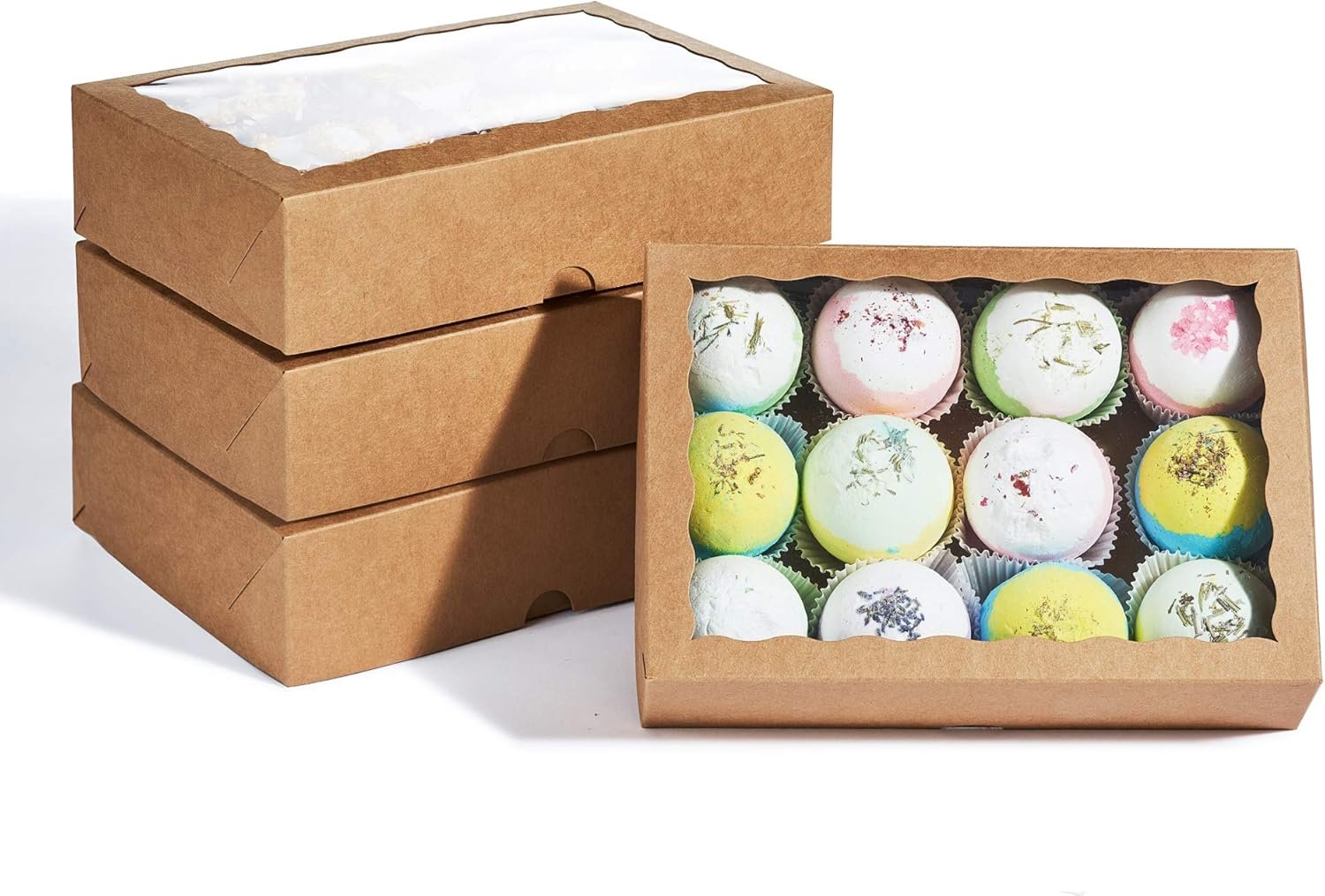 Wholesale 4-Pack 10x7x2.5 Inch Premium Brown Strawberry Boxes with Display Window for Cookies Donuts Macarons Muffins Cocoa Bombs Celebrations Factory