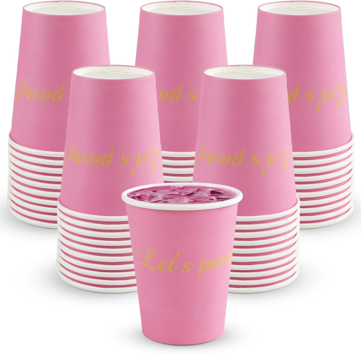 Wholesale 50 Pack 8oz Pink Disposable Paper Cups Let's Party Print for Hot Cold Beverages Picnics Birthdays Parties Weddings Factory Wholesale 50 Pack 8oz Pink Disposable Paper Cups Let's Party Print for Hot Cold Beverages Picnics Birthdays Parties Weddings Factory