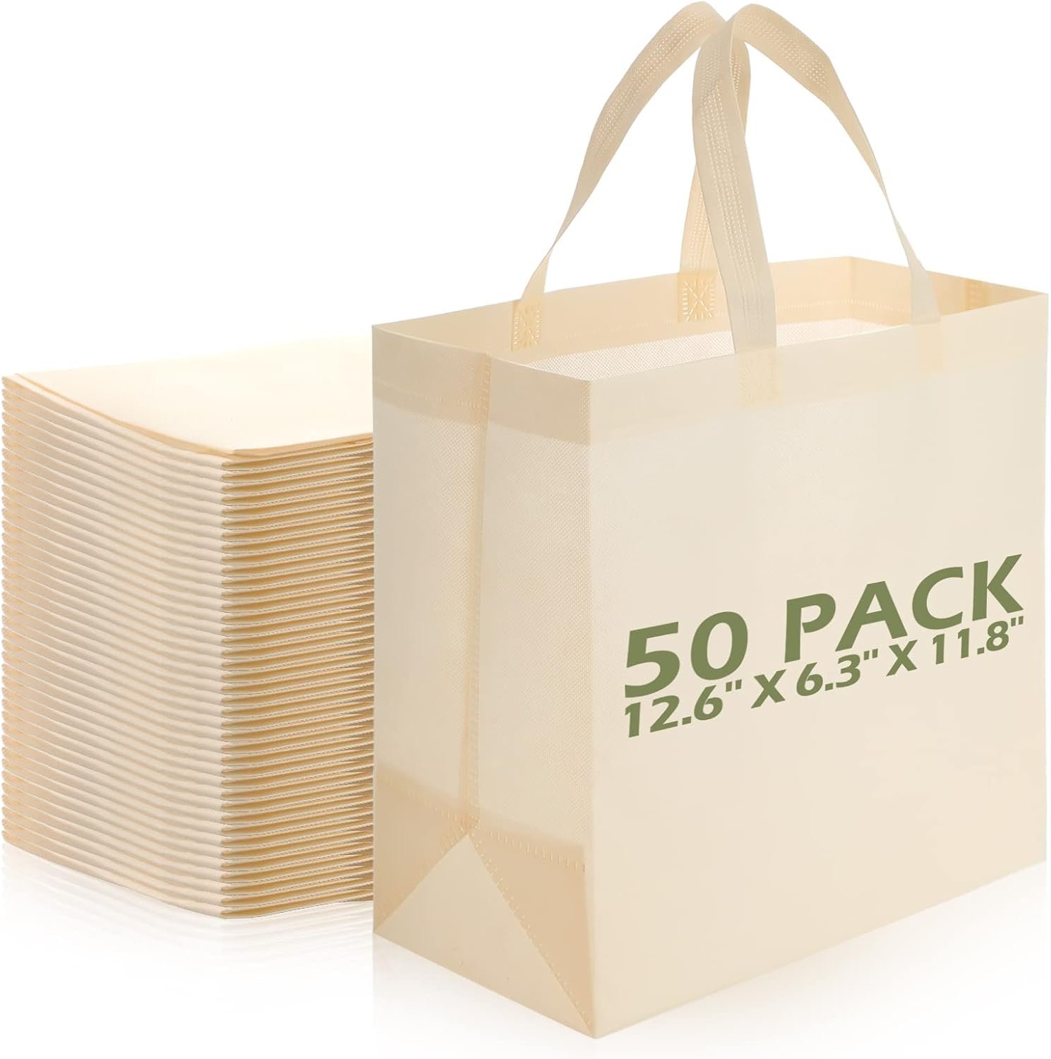 Wholesale 50 Pieces Reusable Non Woven Foldable Tote Bags with Handles Grocery Shopping for Boutiques Beige Factory Wholesale 50 Pieces Reusable Non Woven Foldable Tote Bags with Handles Grocery Shopping for Boutiques Beige Factory