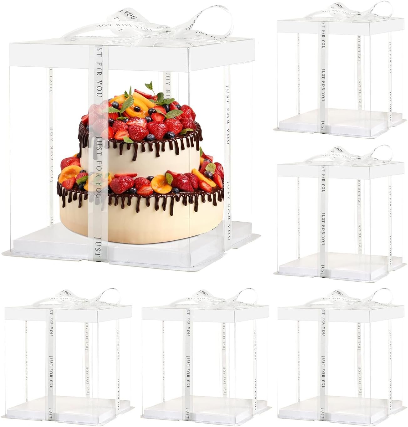 Wholesale 6-Pack 10x10x9in Clear PET Multi-Layer Cake Boxes White Lid Ribbon Pre-Folded for 8in Cakes Cookies Display Tall Carrier Factory Wholesale 6-Pack 10x10x9in Clear PET Multi-Layer Cake Boxes White Lid Ribbon Pre-Folded for 8in Cakes Cookies Display Tall Carrier Factory