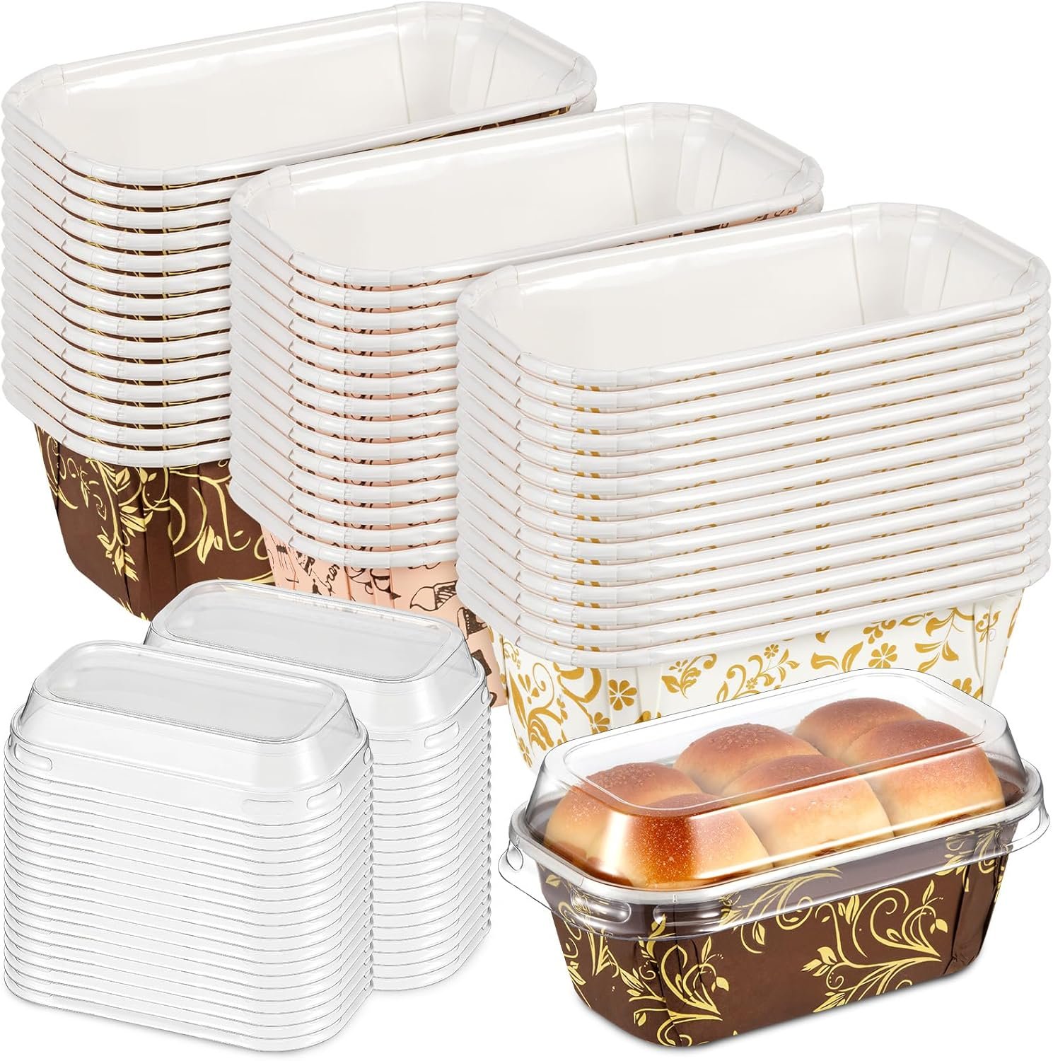 Wholesale 60 Pcs 3.1 x 1.5 x 1.5 Inch Mini Disposable Paper Kraft Loaf Pans with Lids for Cake Bread Oven Bakery Holiday Gifts Factory
