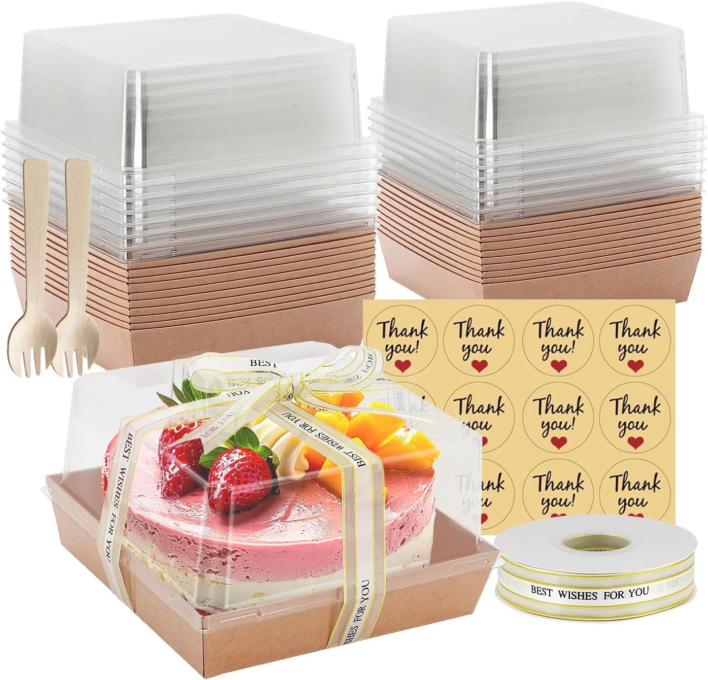 Wholesale 7x7x4 Inch Paper Charcuterie Boxes Clear Lid 25 Pack Large Disposable Bakery Containers for 4-6 Inch Cakes Cupcakes Pies Cookies Cocoa Bombs Factory