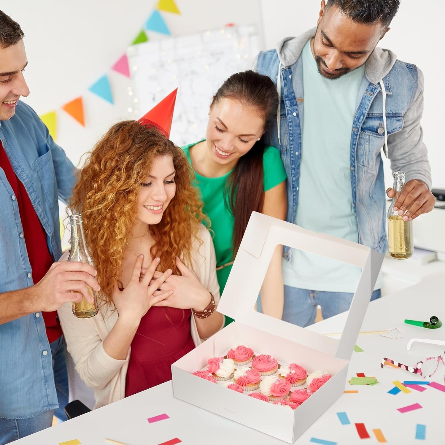 Wholesale 8 Pack 12 Count Auto-Popup White Cupcake Boxes with Window Inserts Holders for Dozen Cupcakes Muffins Manufacturer