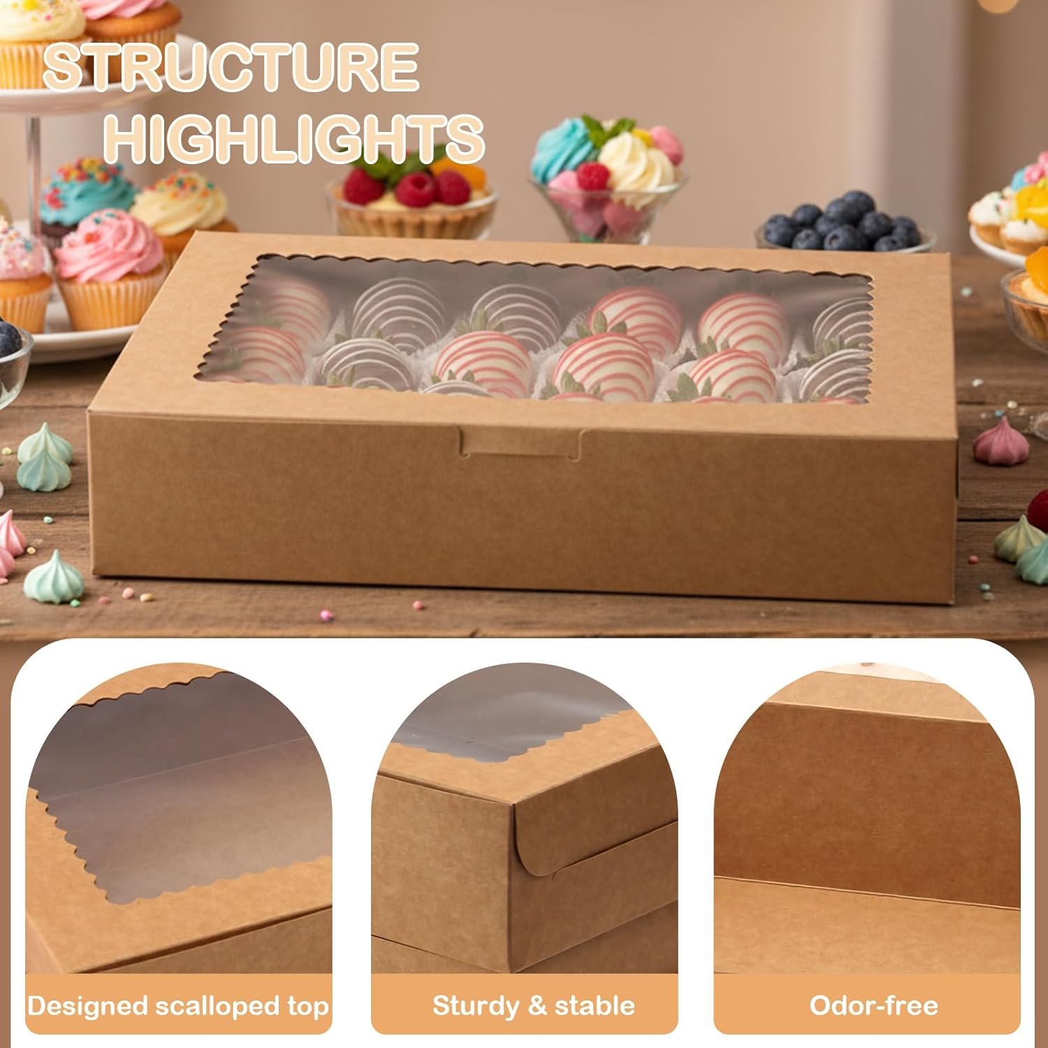 Wholesale 48 Pack 12x8x2.5 Inch Window Cookie Boxes Bakery Treats Christmas Gifts Desserts Donuts Pastries Brown Factory