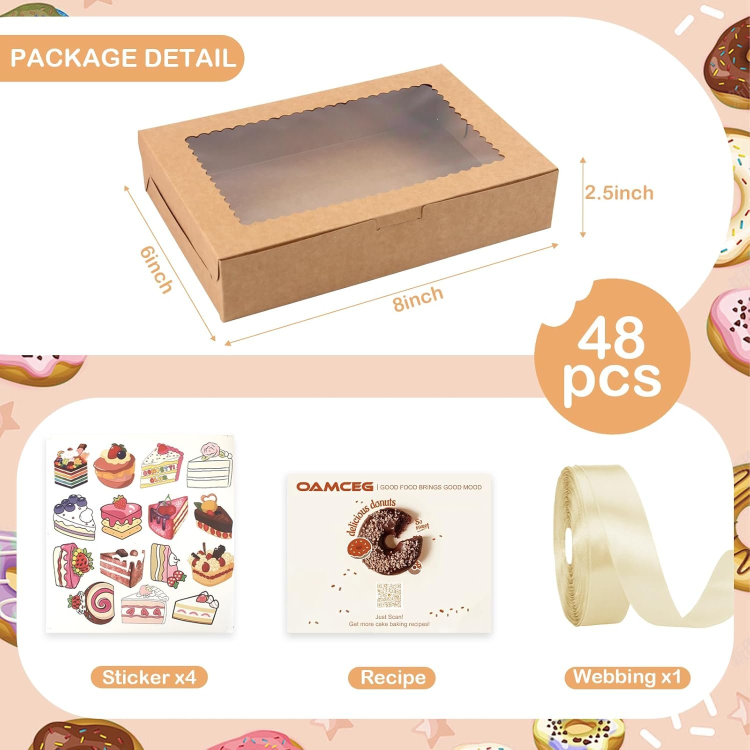 Wholesale 48 Pack 12x8x2.5 Inch Window Cookie Boxes Bakery Treats Christmas Gifts Desserts Donuts Pastries Brown Factory