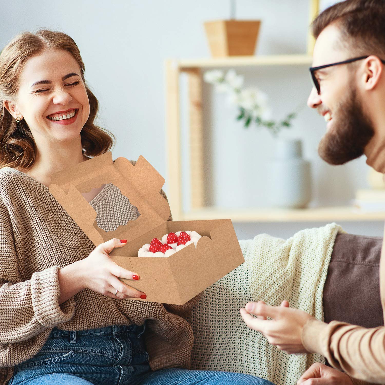 Wholesale 24 Pack 6x6x3in Brown Bakery Boxes for Cookies Mini Cakes Pastries with Window Parchment Paper Stickers Party Wedding Birthday Factory