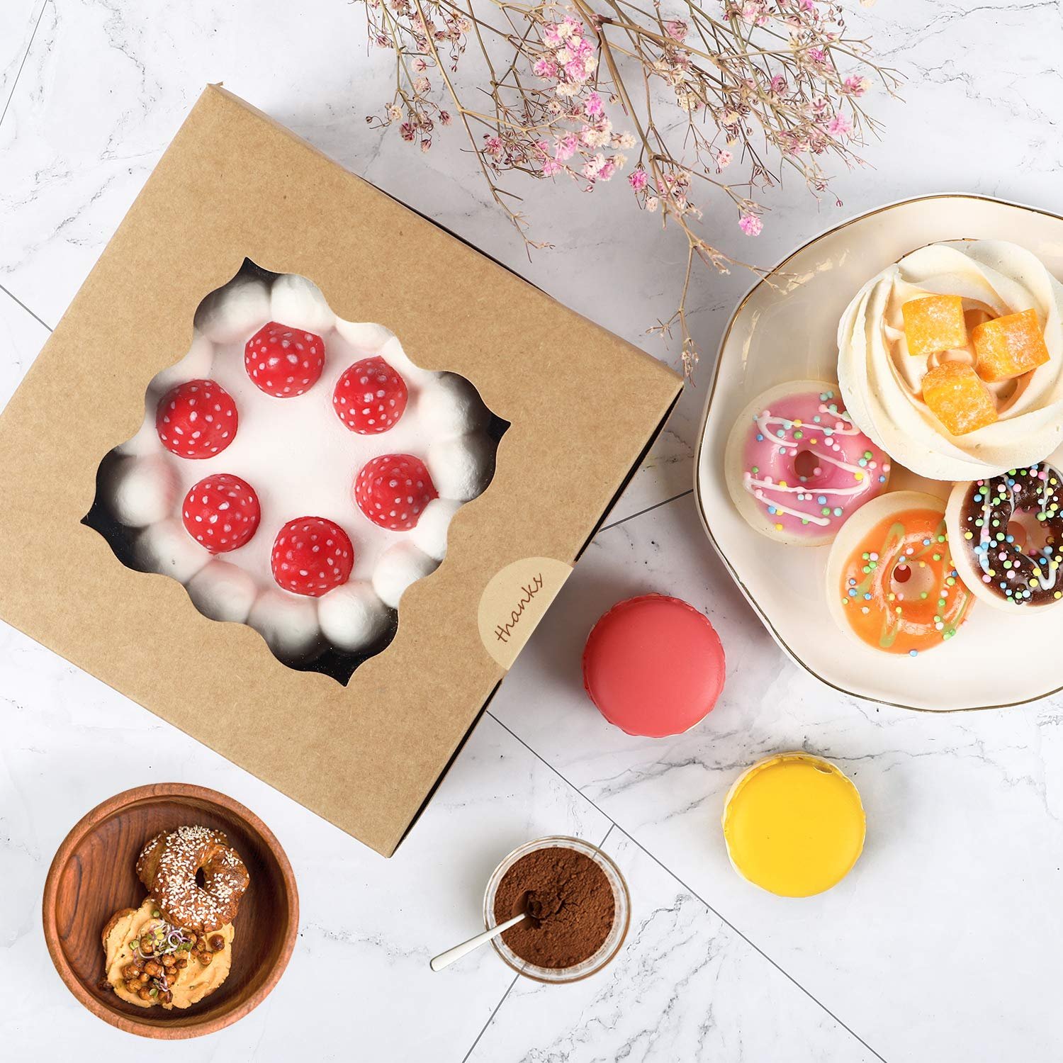 Wholesale 24 Pack 6x6x3in Brown Bakery Boxes for Cookies Mini Cakes Pastries with Window Parchment Paper Stickers Party Wedding Birthday Factory