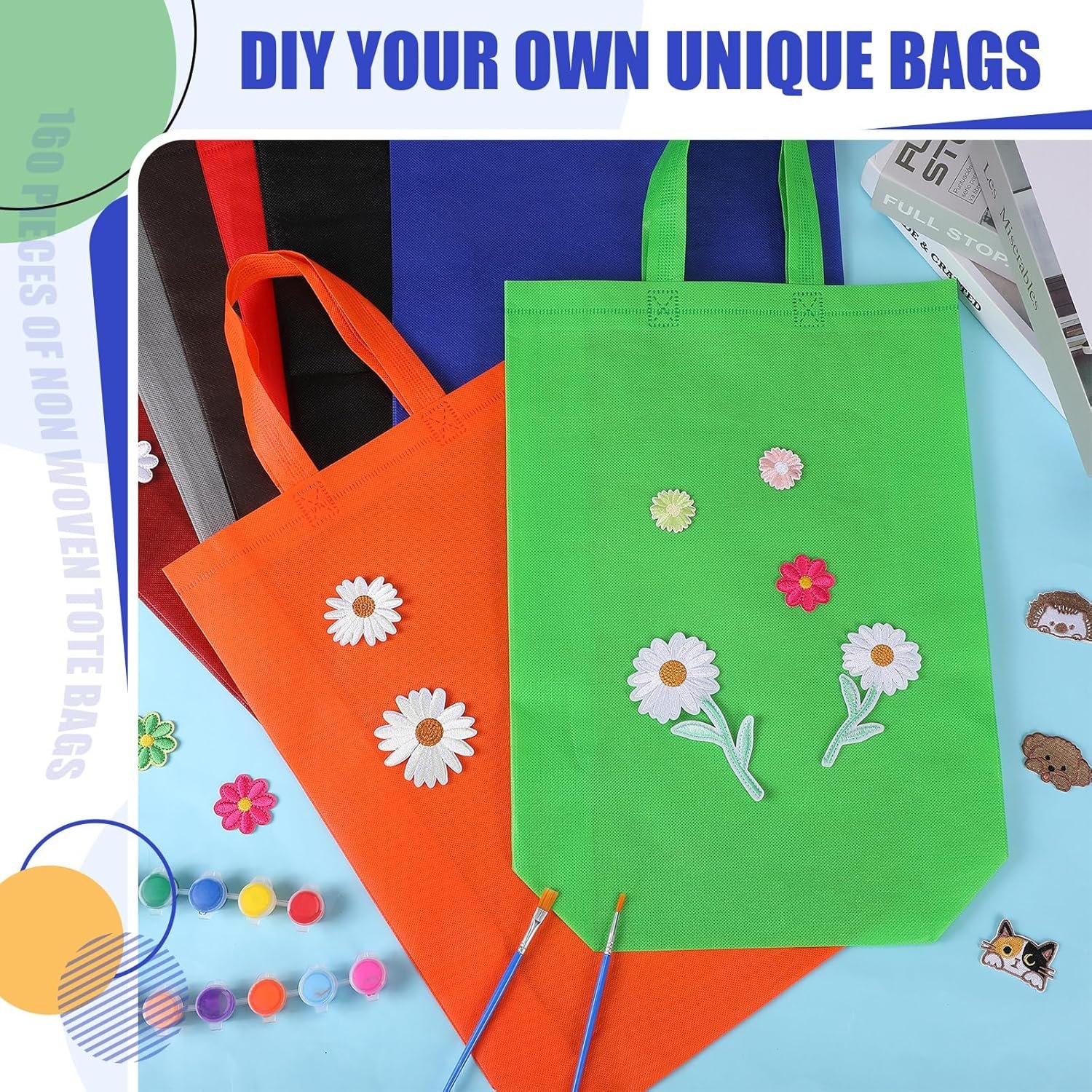 Wholesale 160 Pcs 11.8 x 15 x 4 Inch Non Woven Tote Bags Bulk Reusable Grocery Shopping Bags with Handles Foldable Multicolor Rainbow Gift Bags Factory