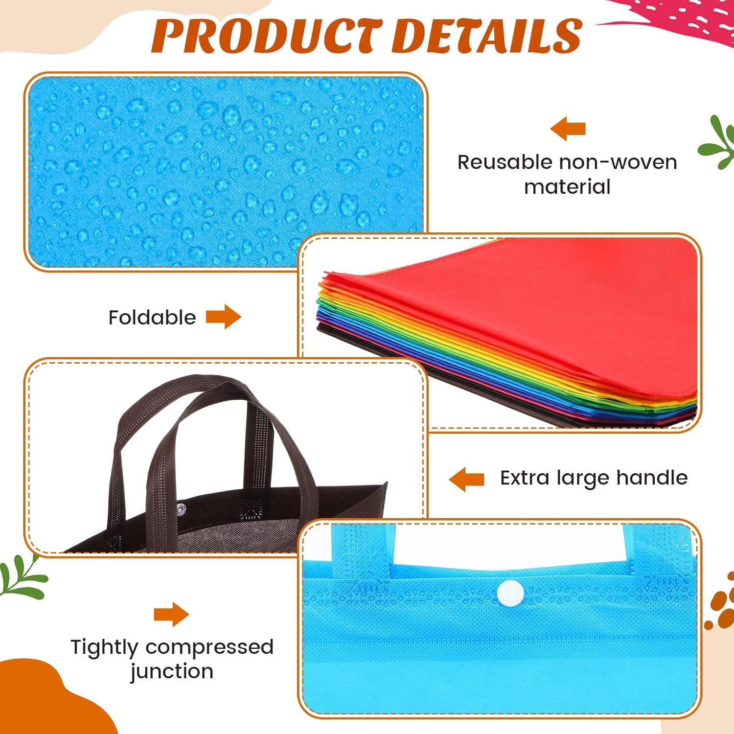 Wholesale 100 Pcs Reusable Non Woven Grocery Tote Bags with Handle Portable Foldable with Button Factory