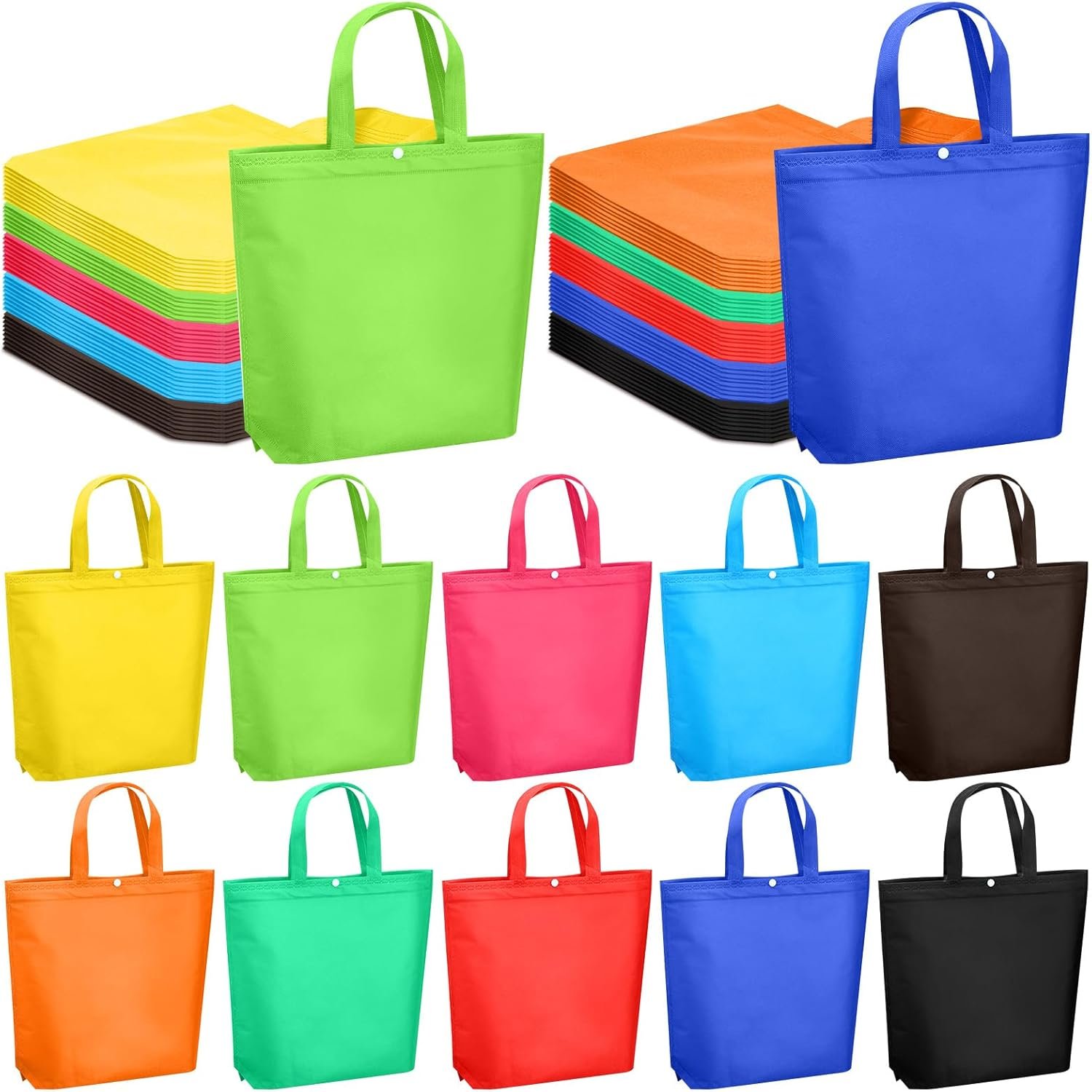Paterr 100 Pcs Reusable Grocery Bags Bulk Shopping Tote with Handle Non Woven Portable Foldable Tote Bag Gift with Button