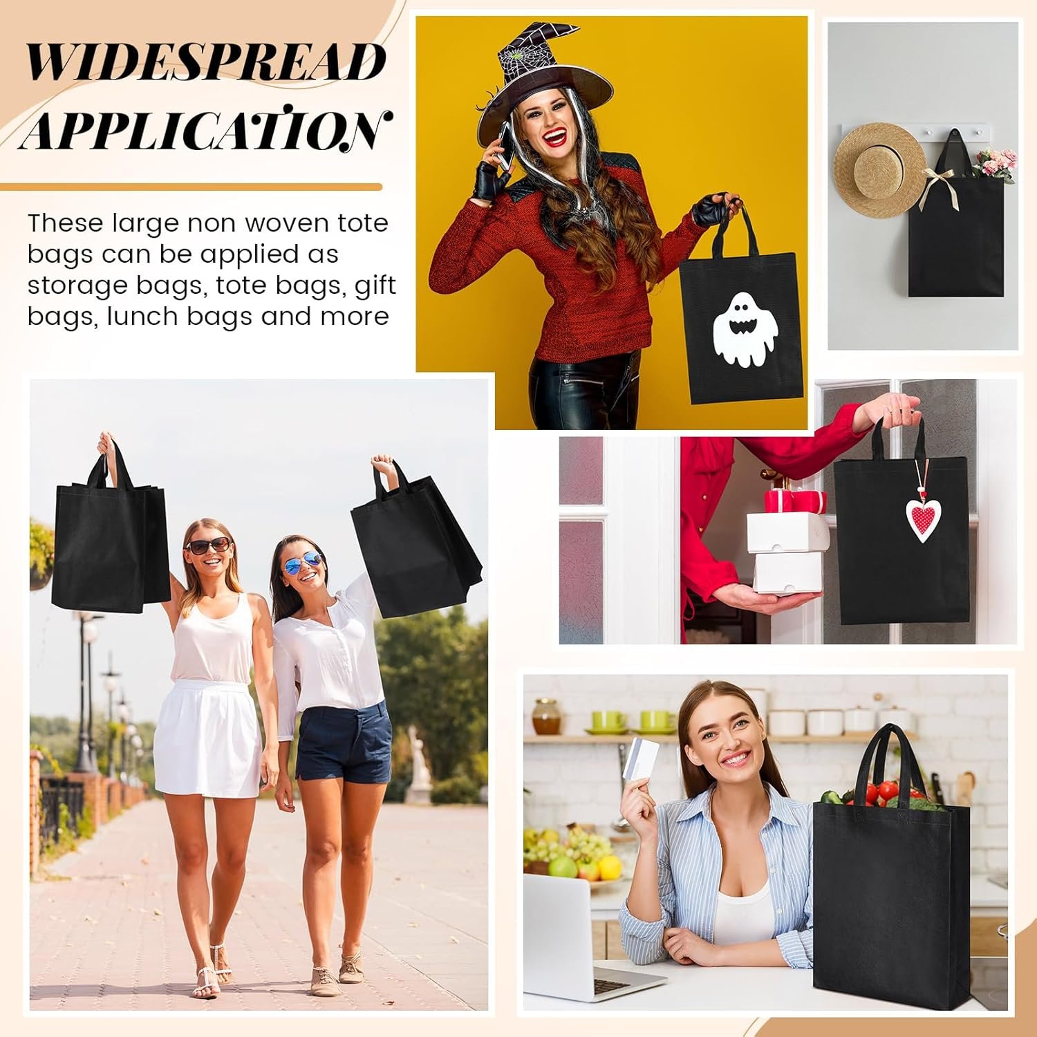 Wholesale 80 Pcs Large Non Woven Reusable Tote Grocery Gift Bags 15 x 11.8 x 4 Inches Factory