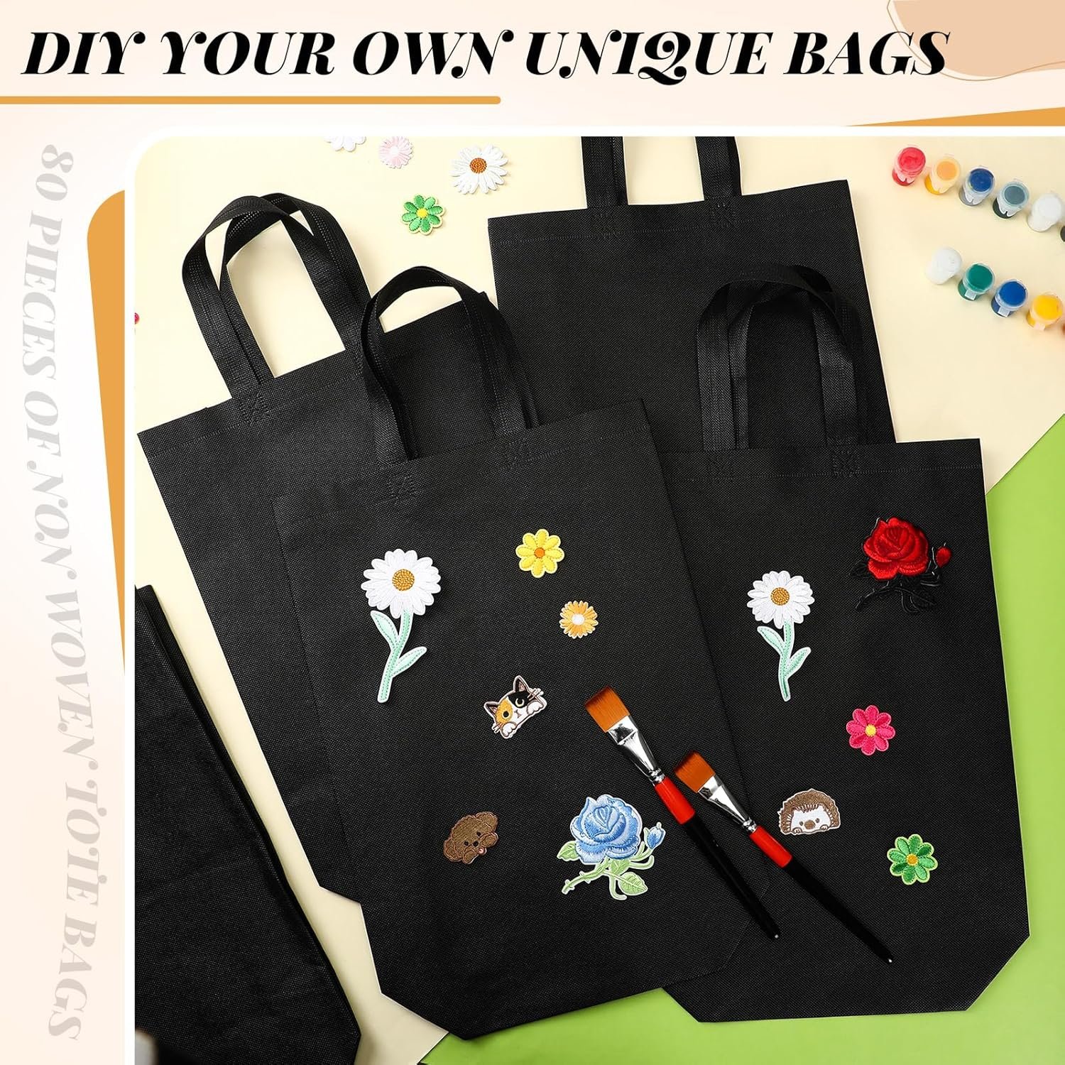 Wholesale 80 Pcs Large Non Woven Reusable Tote Grocery Gift Bags 15 x 11.8 x 4 Inches Factory