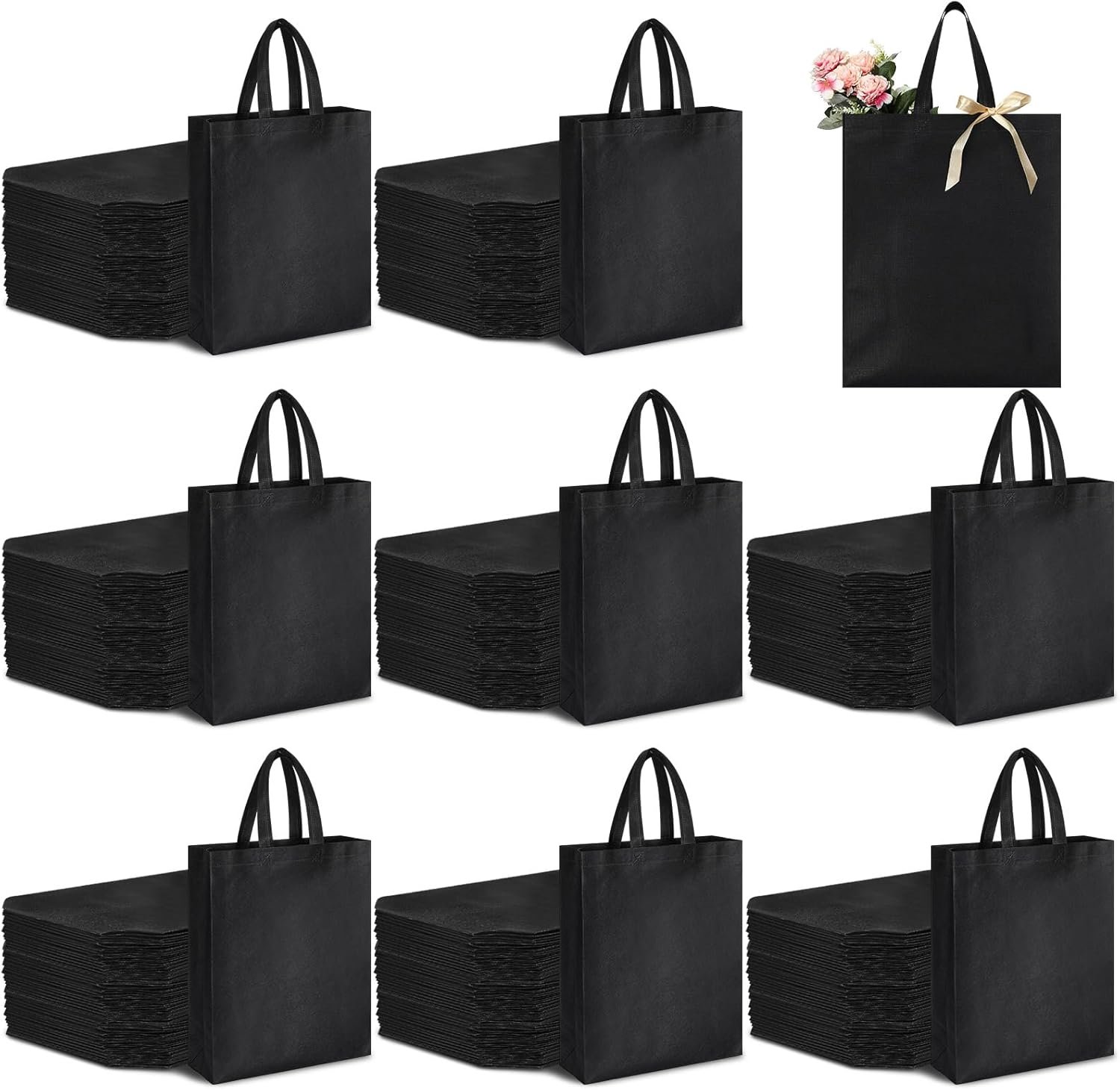 Amylove 80 Pcs Non Woven Tote Bags Bulk Large Reusable Gift Bag Reusable Grocery Bags, 15 x 11. 8 x 4 Inches