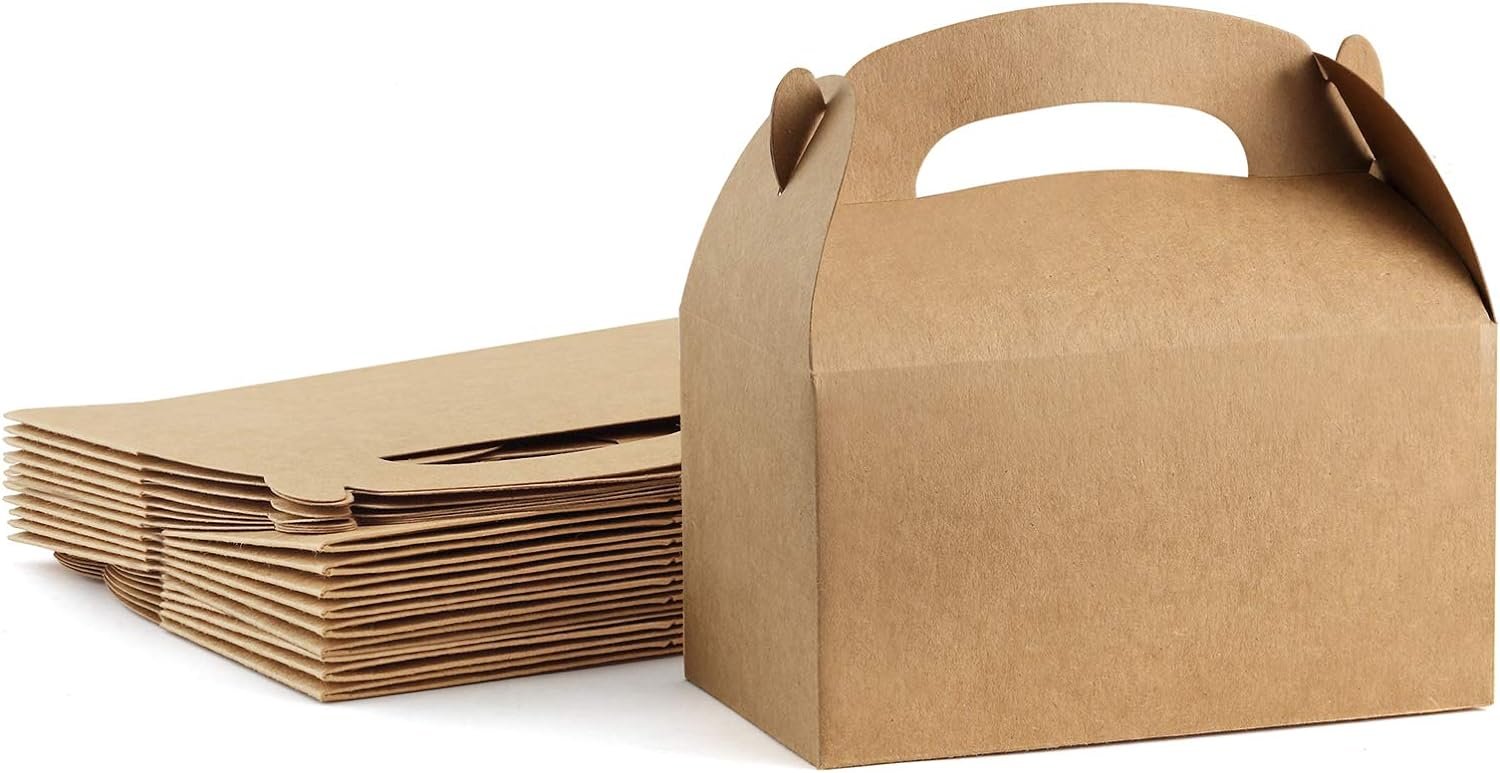 ValBox Treat Boxes 30 Pack Brown Kraft Paper Gable Gift Boxes - Goodies Favor Box for Kids' Birthday Party, Wedding, Baby Shower, 6.2 x 3.5 x 3.5 Inches