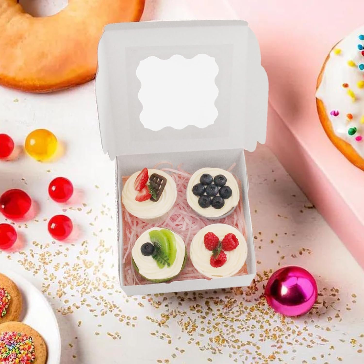 Wholesale 15pcs 6x6x2.5in White Bakery Boxes with Window for Macarons Donuts Cookies Desserts Treats Party Favors Factory