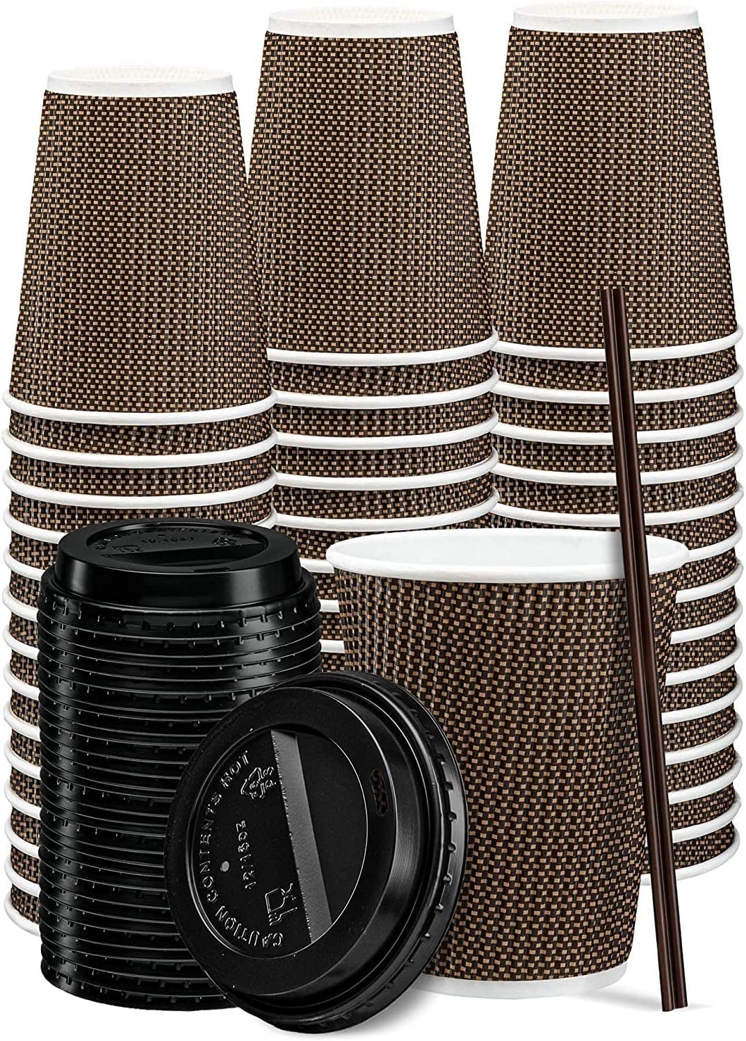 Wholesale 12 oz Insulated Brown Patterned Ripple Paper Hot Coffee Cups with Lids 50 Sets Lids Color Varies Perfect for Beverages Travel Office Factory