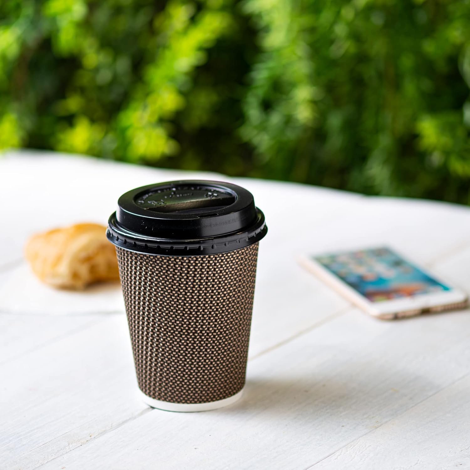 Wholesale 12 oz Insulated Brown Patterned Ripple Paper Hot Coffee Cups with Lids 50 Sets Lids Color Varies Perfect for Beverages Travel Office Factory