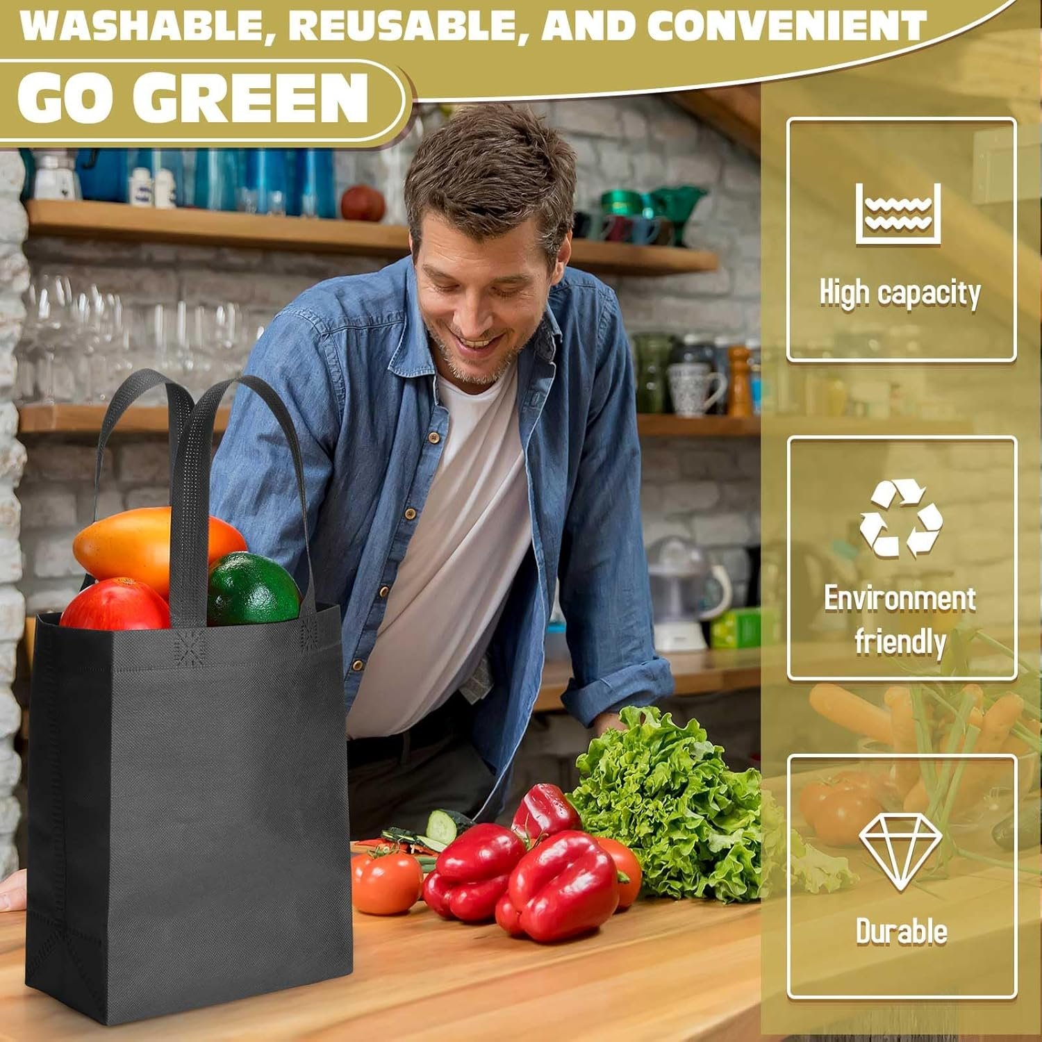 Wholesale 50 Pcs 8 x 4 x 10 Inch Reusable Non Woven Tote Bags with Handles Christmas Grocery Shopping Gift Black Factory Wholesale 50 Pcs 8 x 4 x 10 Inch Reusable Non Woven Tote Bags with Handles Christmas Grocery Shopping Gift Black Factory