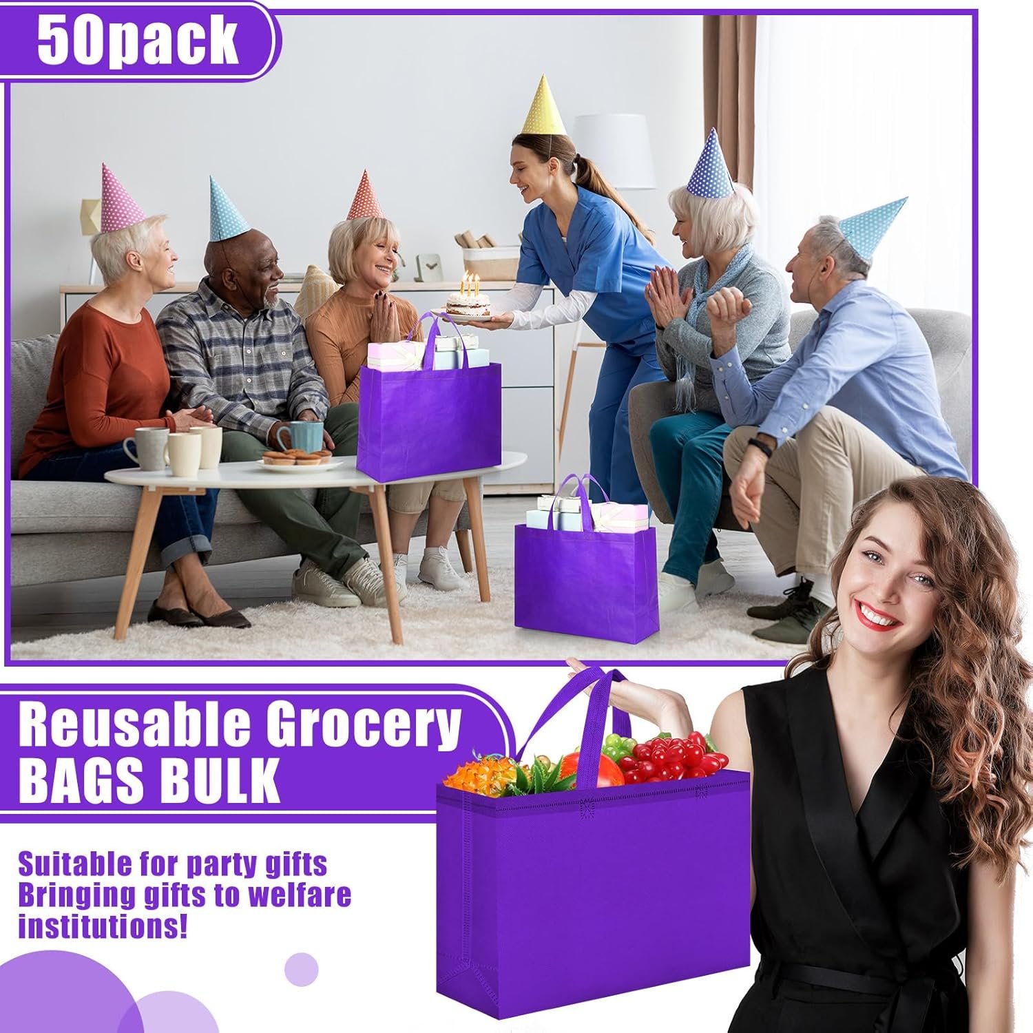 Wholesale Large Reusable Non-Woven Grocery Shopping Bags with Handles Foldable Portable Tote 16x6x12 Inch Factory