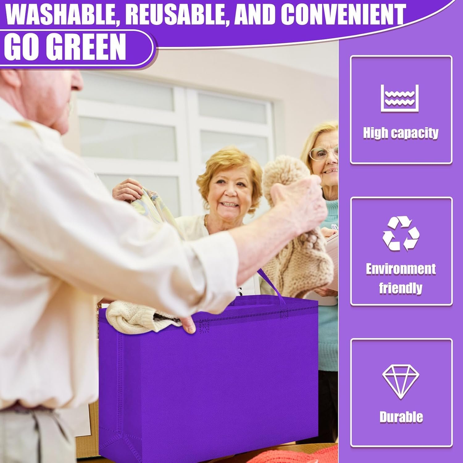 Wholesale Large Reusable Non-Woven Grocery Shopping Bags with Handles Foldable Portable Tote 16x6x12 Inch Factory