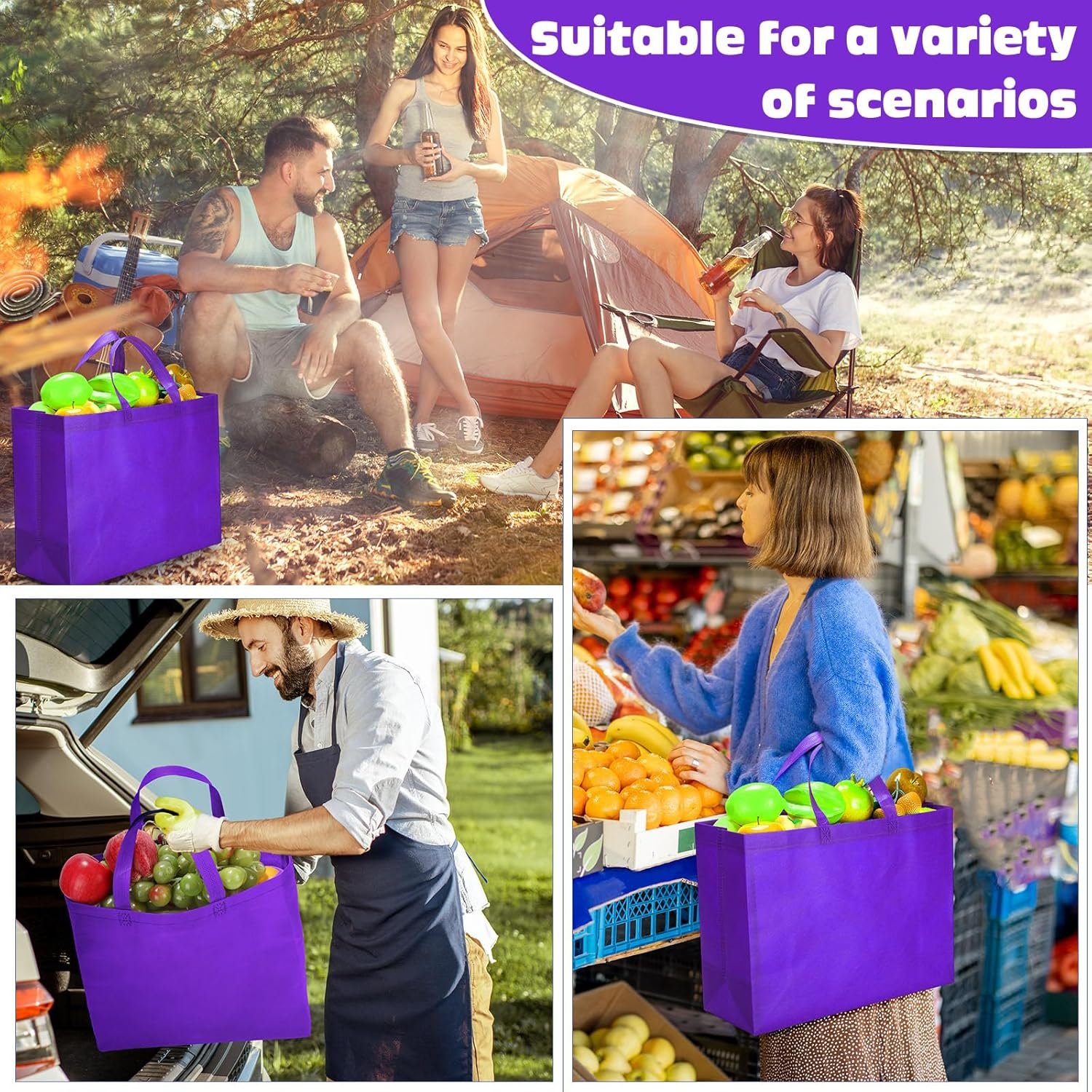 Wholesale Large Reusable Non-Woven Grocery Shopping Bags with Handles Foldable Portable Tote 16x6x12 Inch Factory
