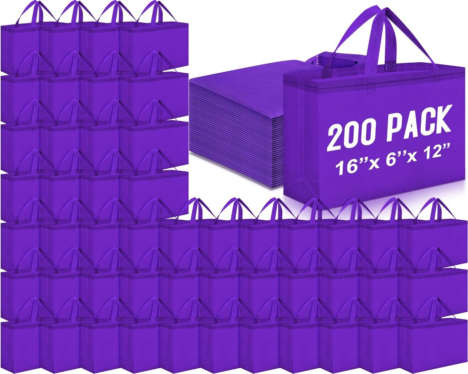 Windyun Reusable Grocery Bags Large Non Woven Shopping Bags with Handles Foldable Portable Tote, 16x6x12 Inch