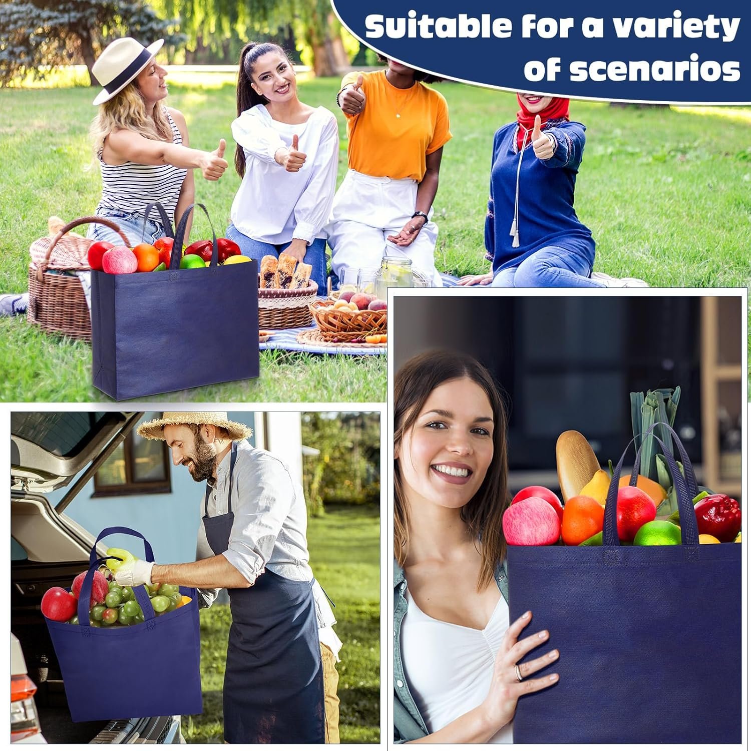 Wholesale Reusable Large Non-Woven Grocery Shopping Bags with Handles Foldable Portable Tote 16x6x12 Inch Factory