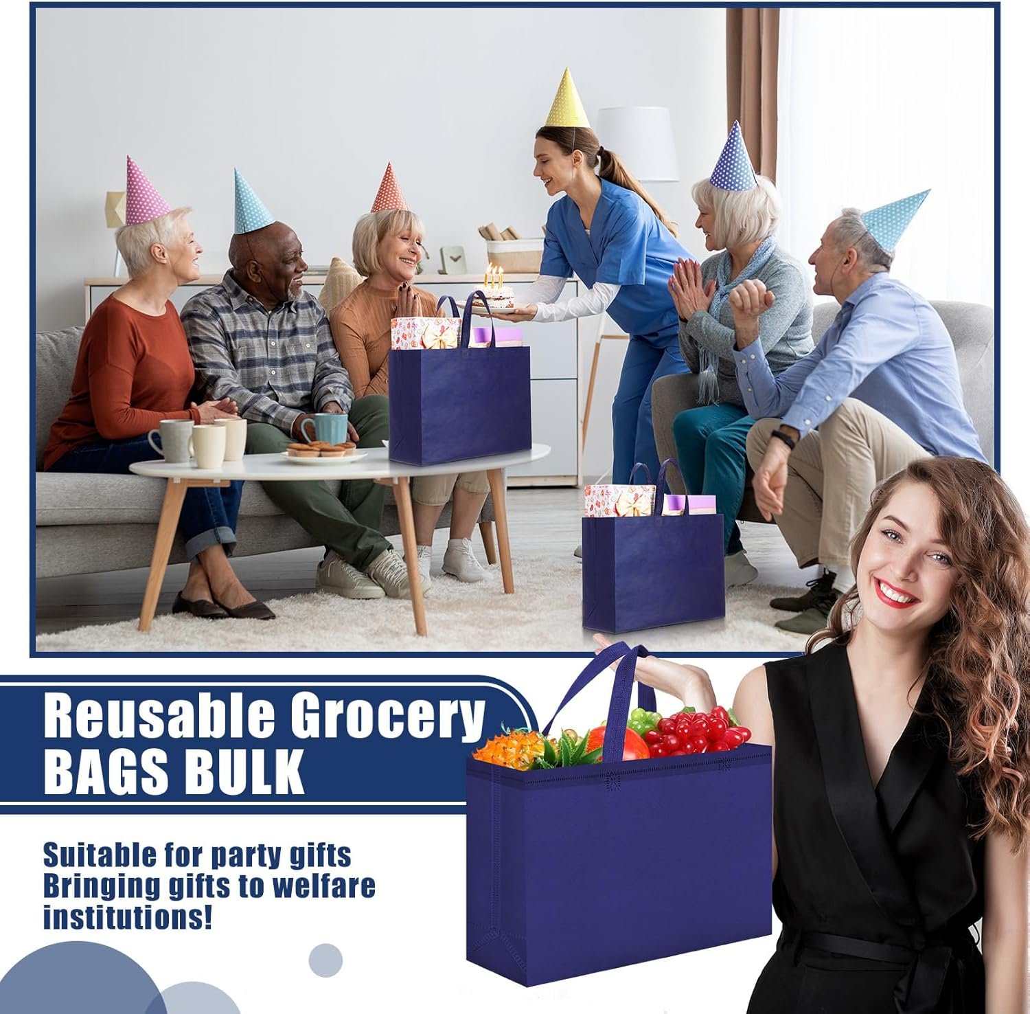 Wholesale Reusable Large Non-Woven Grocery Shopping Bags with Handles Foldable Portable Tote 16x6x12 Inch Factory