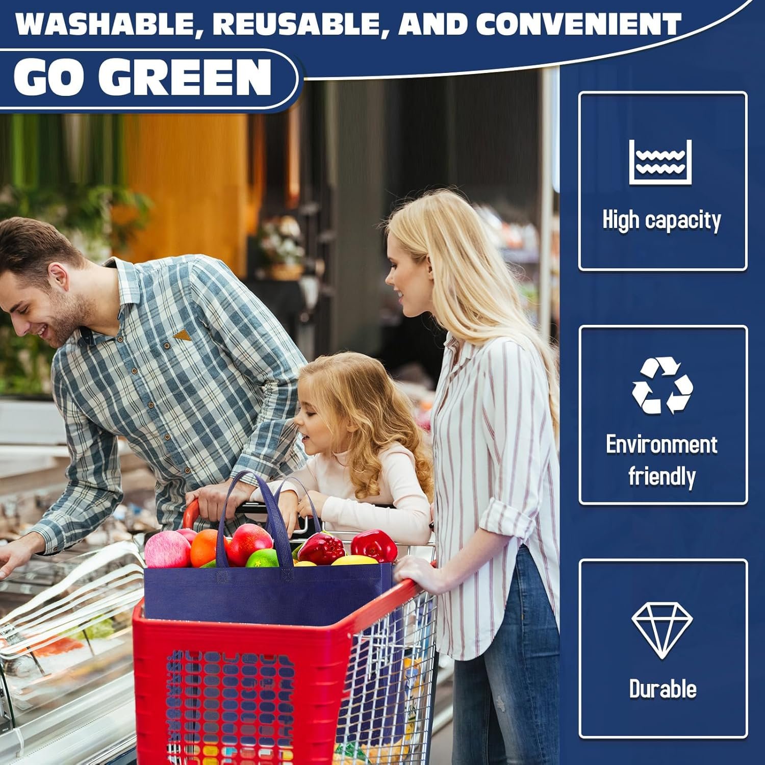 Wholesale Reusable Large Non-Woven Grocery Shopping Bags with Handles Foldable Portable Tote 16x6x12 Inch Factory