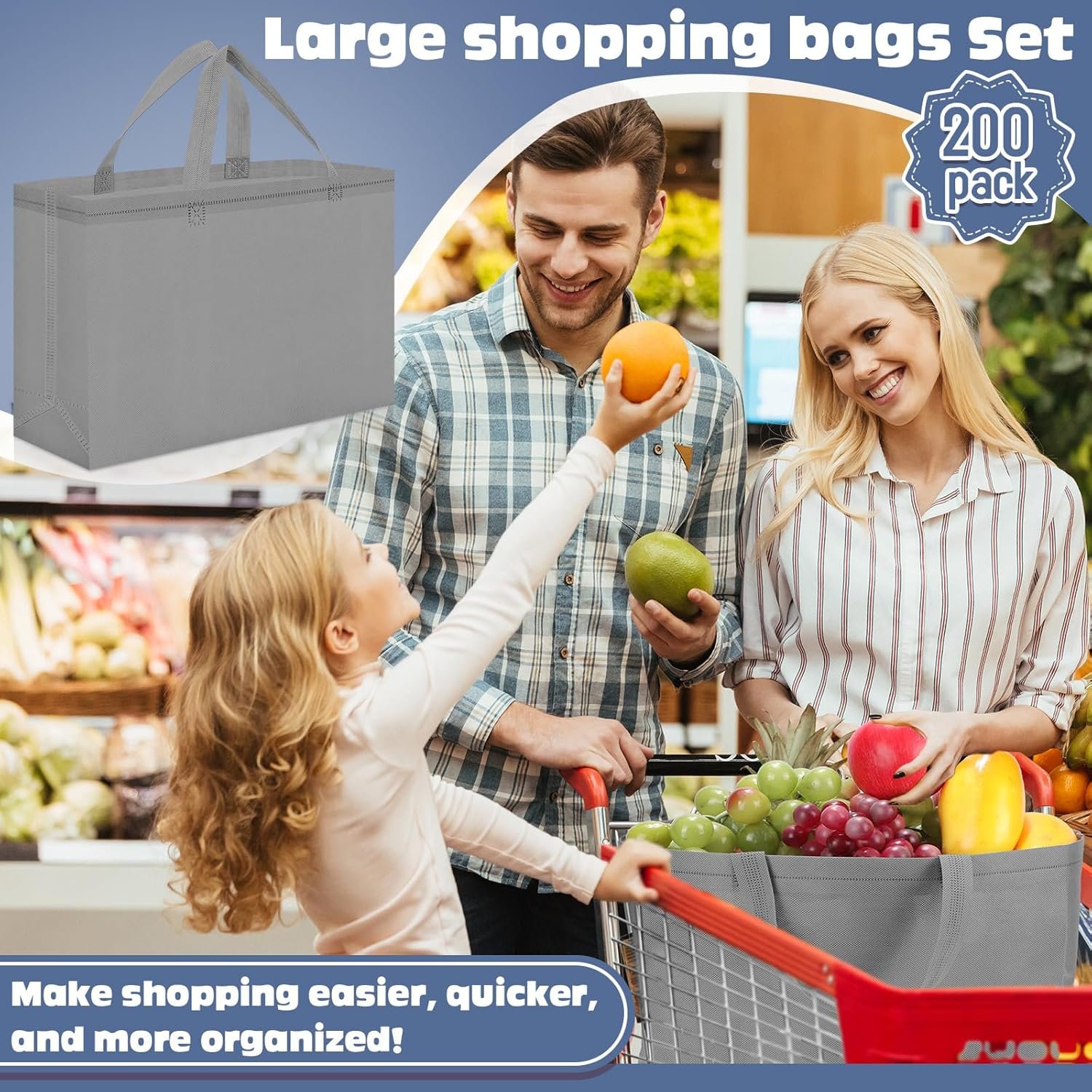 Wholesale Large Non-Woven Reusable Grocery Tote Bags with Handles Foldable Portable 16x6x12 Inch Factory