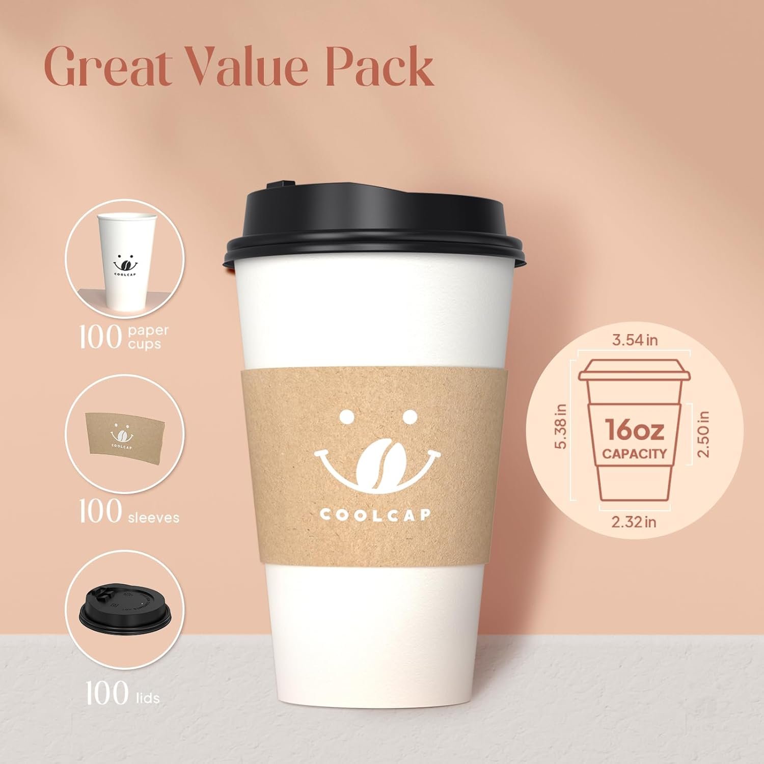 Wholesale 16oz Coffee Cups with Lids Sleeves 100 Pack Disposable To-Go Hot Paper Cups White Bulk Factory