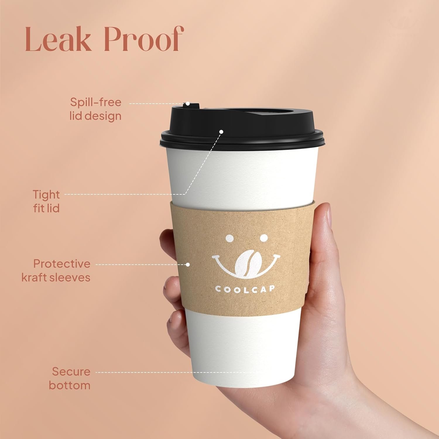 Wholesale 16oz Coffee Cups with Lids Sleeves 100 Pack Disposable To-Go Hot Paper Cups White Bulk Factory