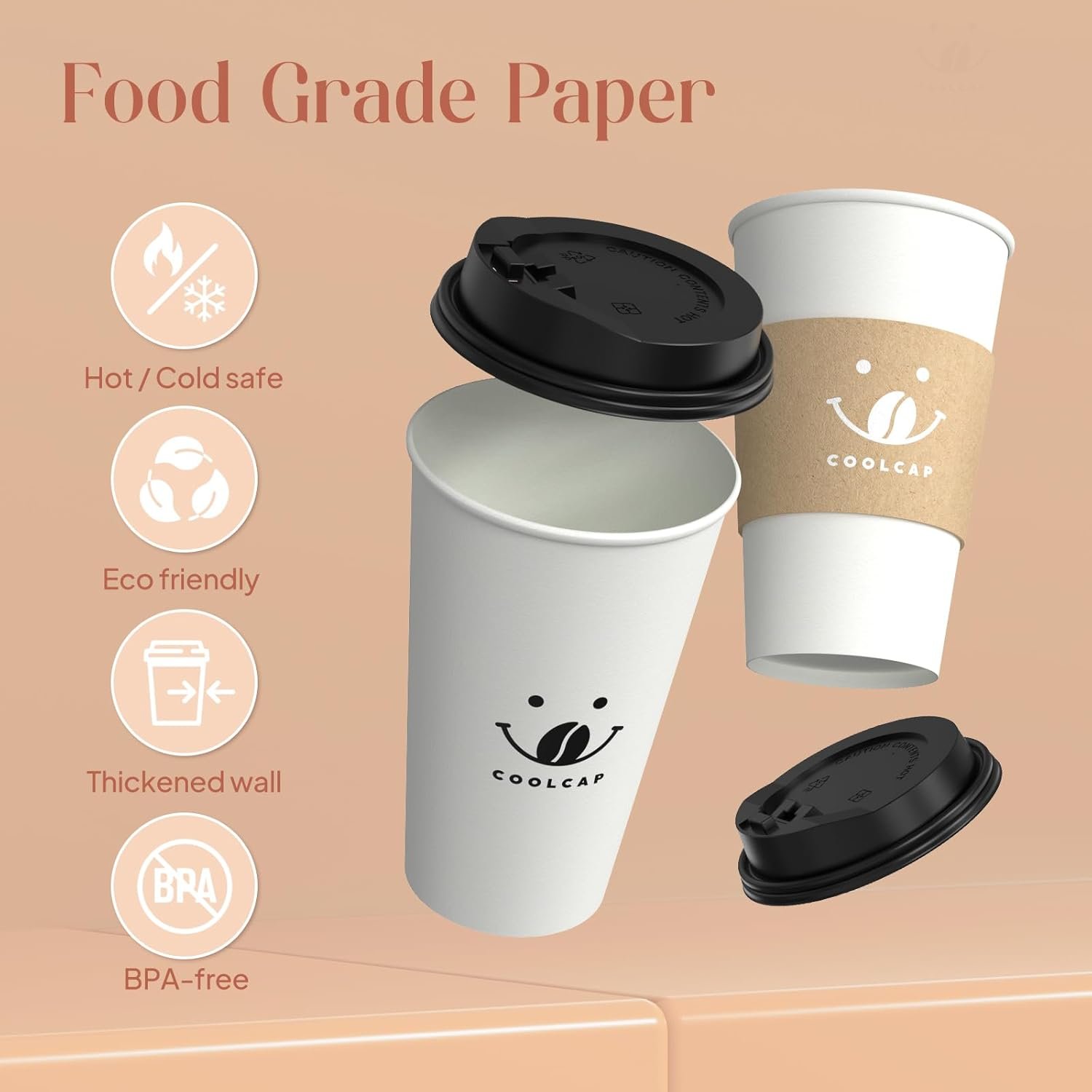 Wholesale 16oz Coffee Cups with Lids Sleeves 100 Pack Disposable To-Go Hot Paper Cups White Bulk Factory