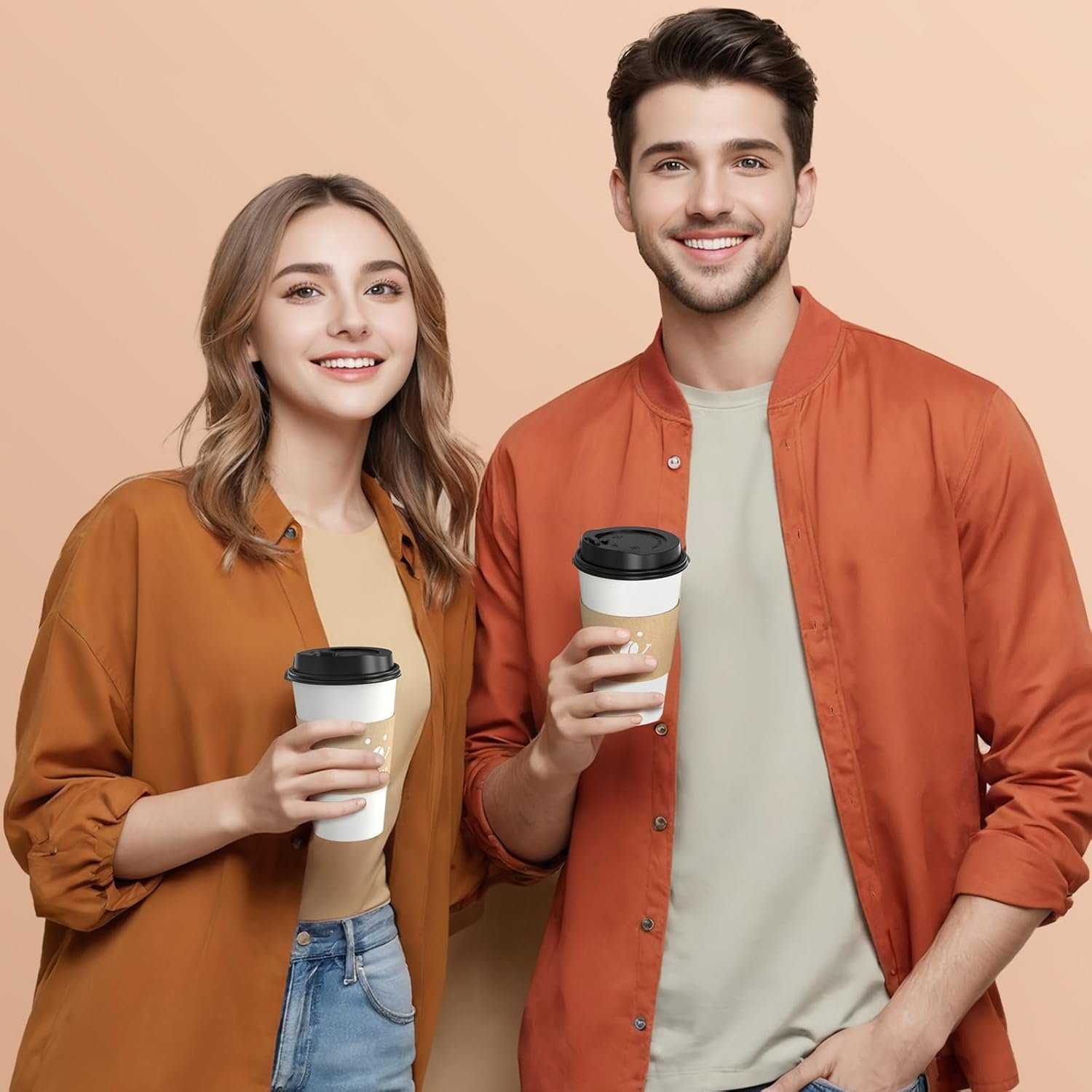 Wholesale 16oz Coffee Cups with Lids Sleeves 100 Pack Disposable To-Go Hot Paper Cups White Bulk Factory