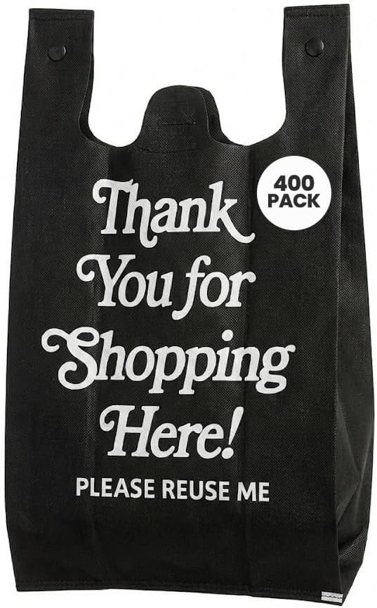 Value Pack PP Nonwoven Reusable Grocery Bags With Handles, Black 45GSM, Durable Lightweight Shopping Bags for Easy Carrying