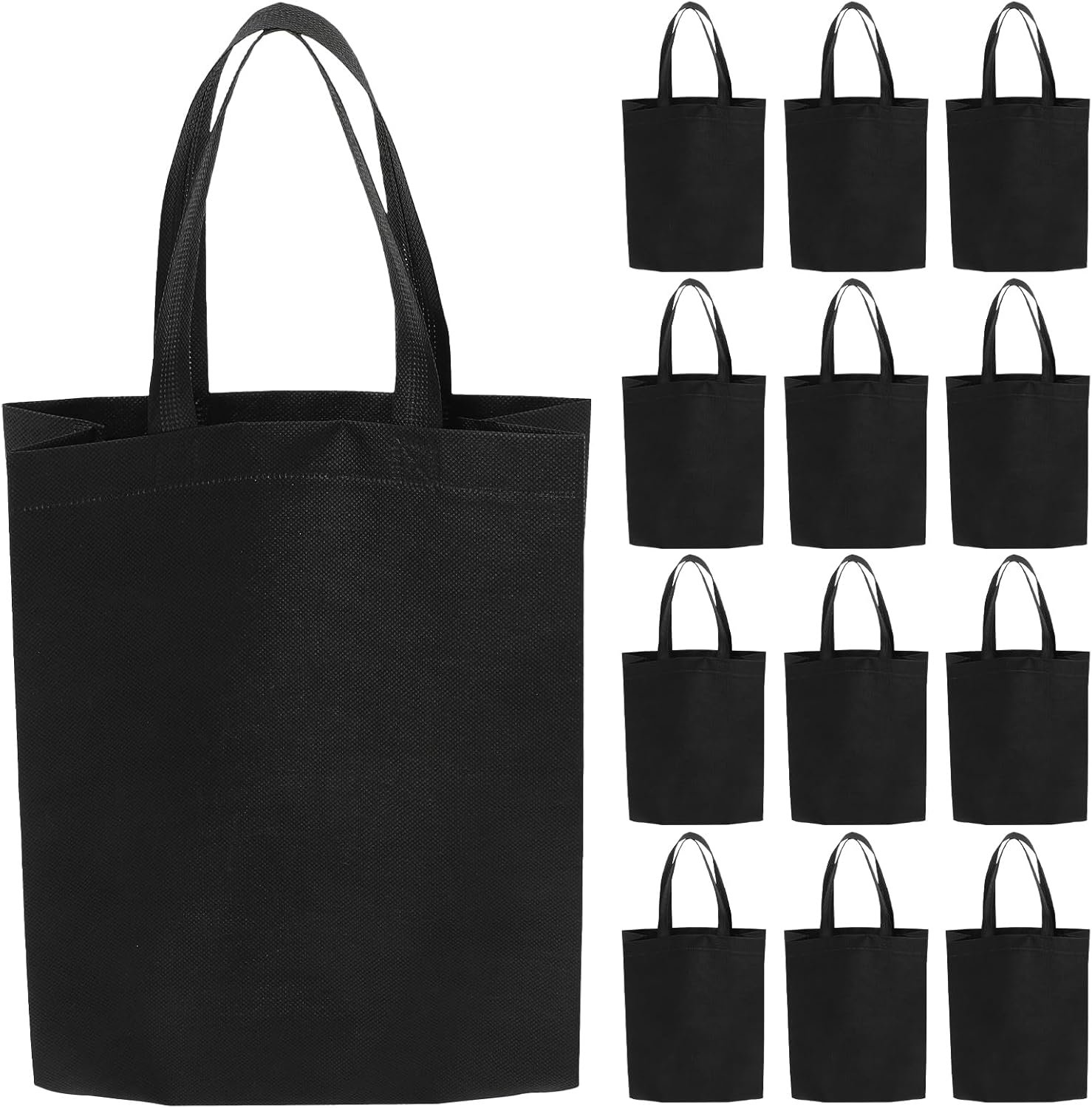 LOGOFUN 50pcs Black Non-woven Reusable Shopping Tote Bags with Handles for Party Favors Presents Groceries
