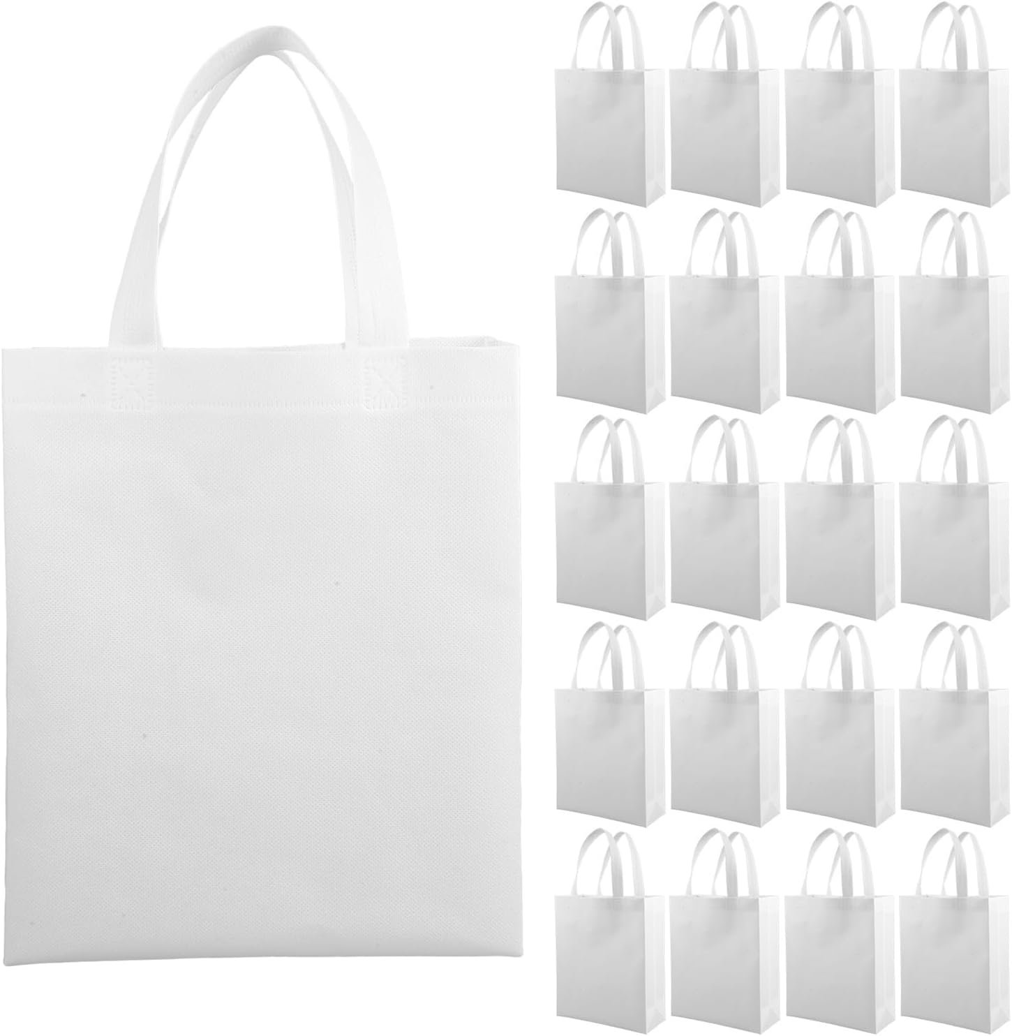 LOGOFUN 50pcs White Non-woven Reusable Grocery Tote Bags with Handles for Shopping Party Present Holiday Festival Birthday