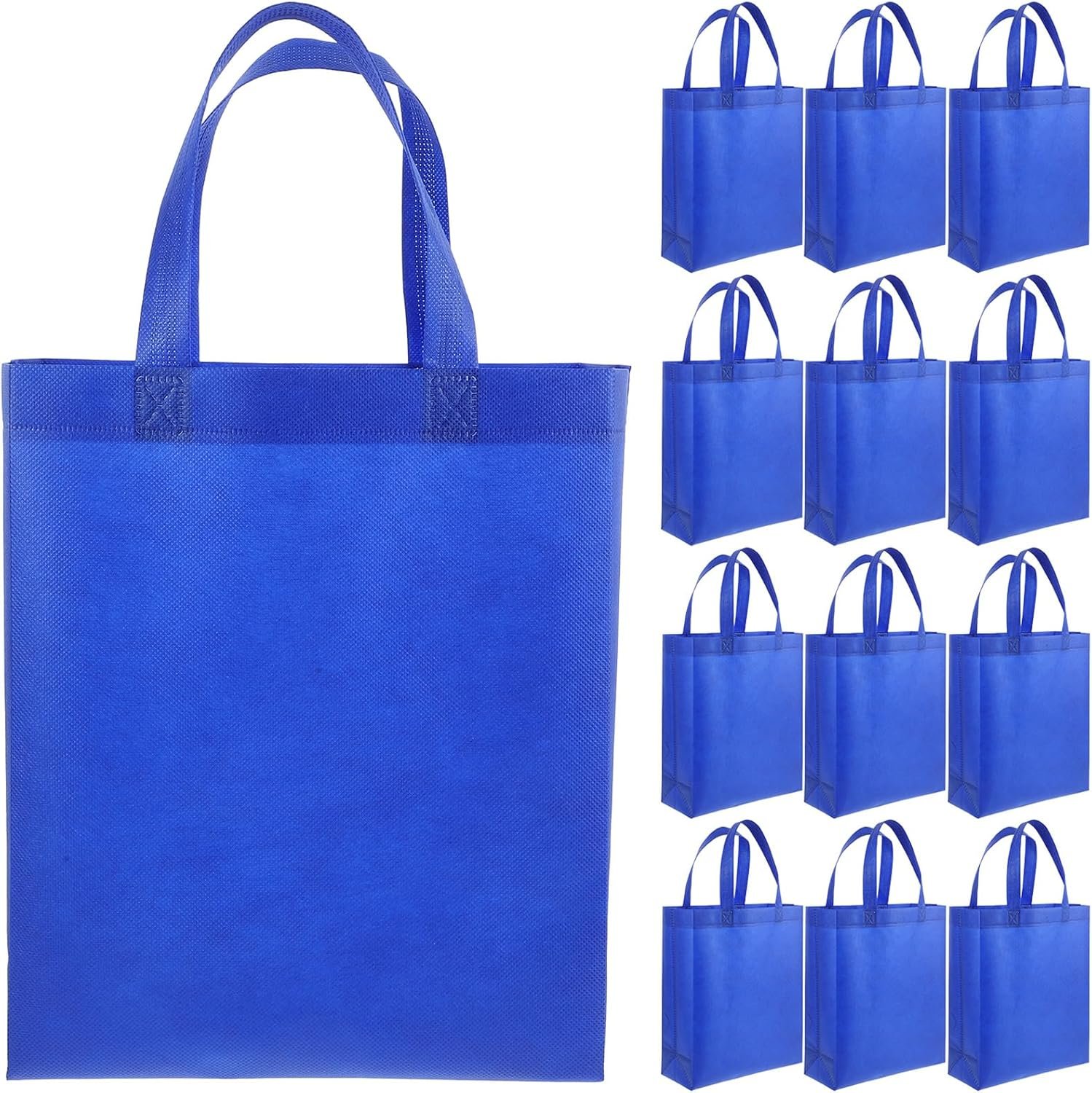 LOGOFUN 50pcs Blue Non-woven Reusable Grocery Tote Bags with Handles for Shopping Party Present Holiday Festival