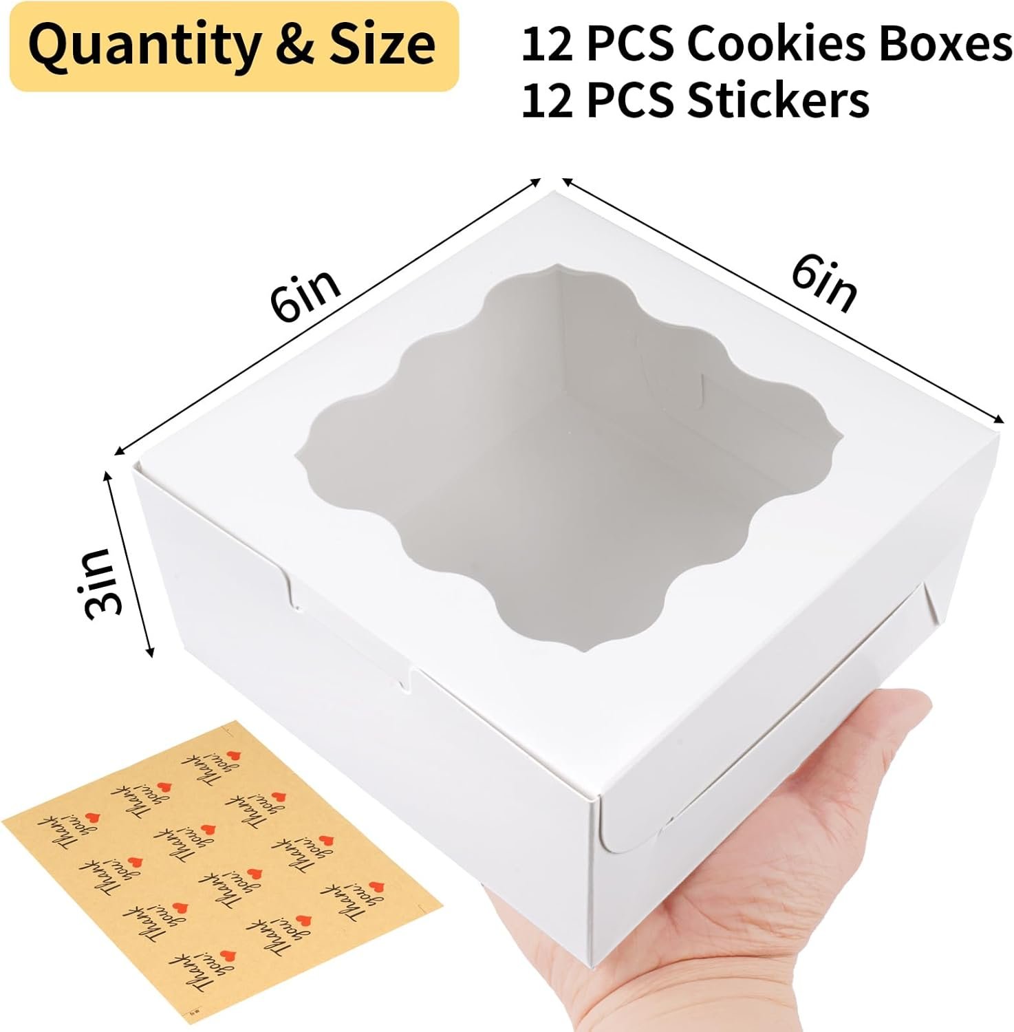 Wholesale 6x6x3 Inch Window Cookie Boxes 12 Pack White Treat Packaging for Bakery Pastries Desserts Mini Cakes Donuts Baked Goods Favors with Stickers Factory