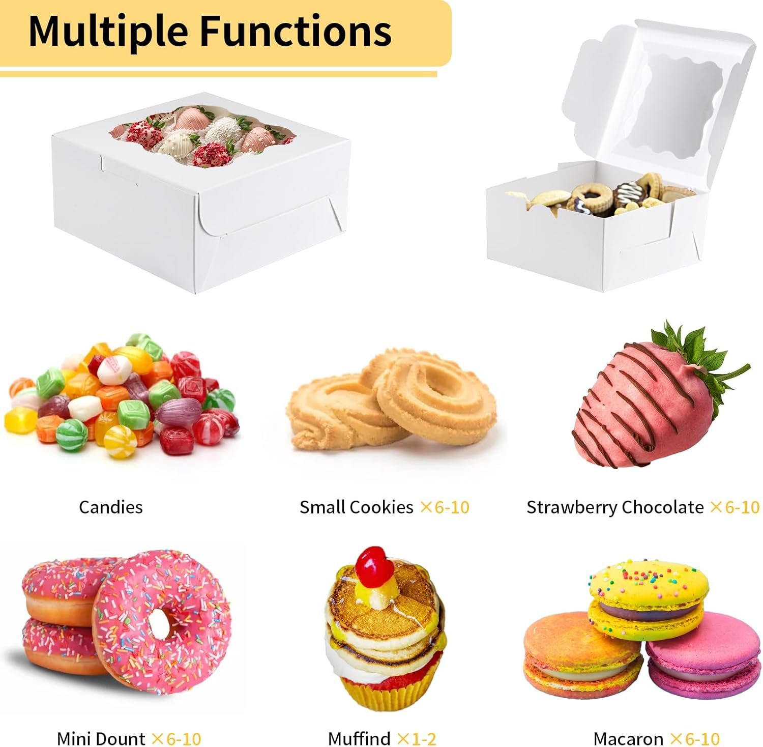 Wholesale 6x6x3 Inch Window Cookie Boxes 12 Pack White Treat Packaging for Bakery Pastries Desserts Mini Cakes Donuts Baked Goods Favors with Stickers Factory